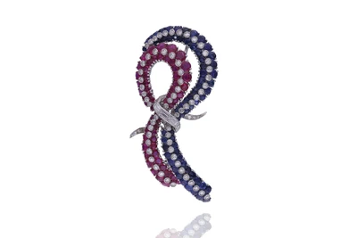 Spilla con pietre e diamanti - Asta Preziosi Spilla con pietre e diamanti - Asta Preziosi
