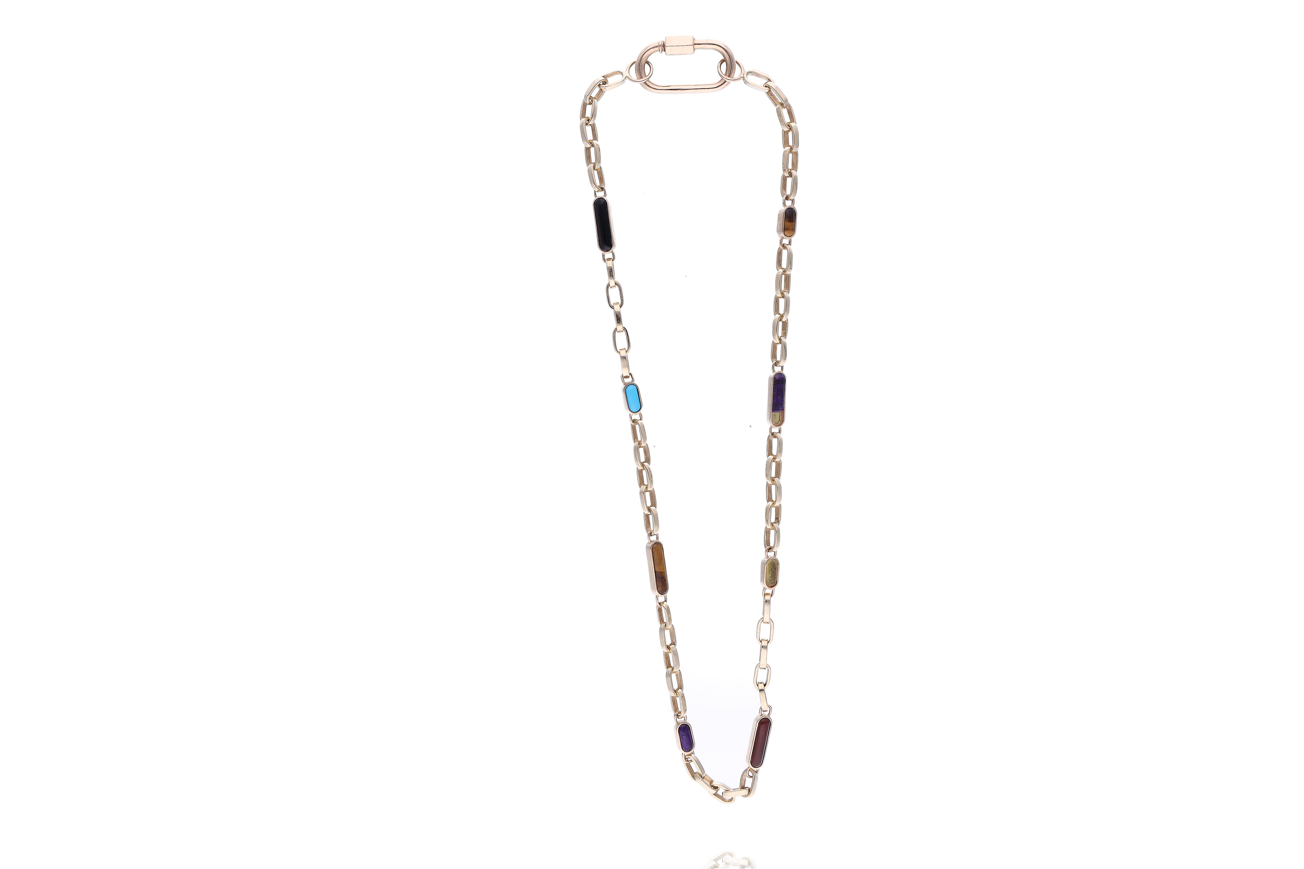 Collana con lapislazzuli, occhio di tigre, calcedoni e pietre - Asta Preziosi