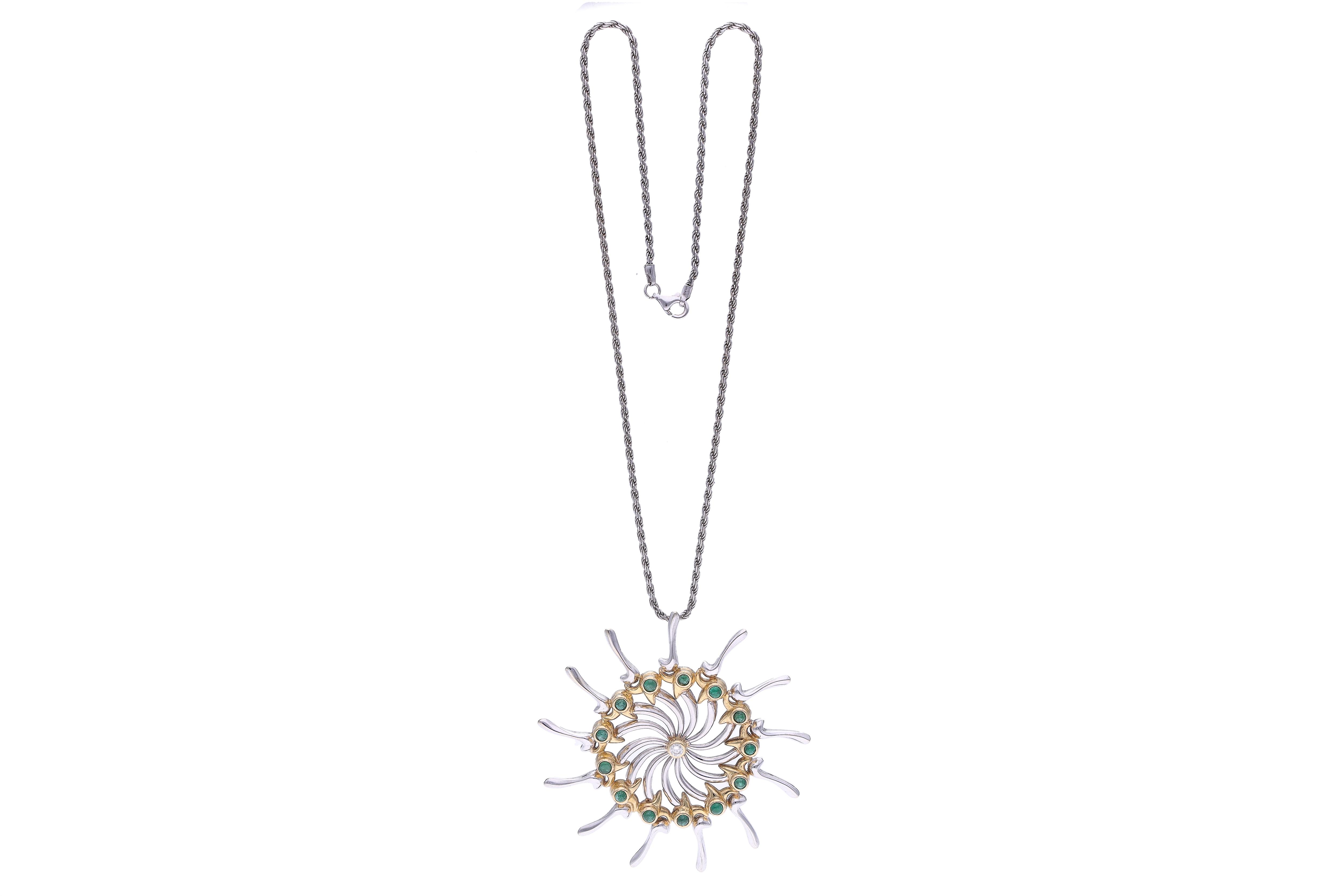 Collana e ciondolo con diamante e smeraldi - Asta Preziosi