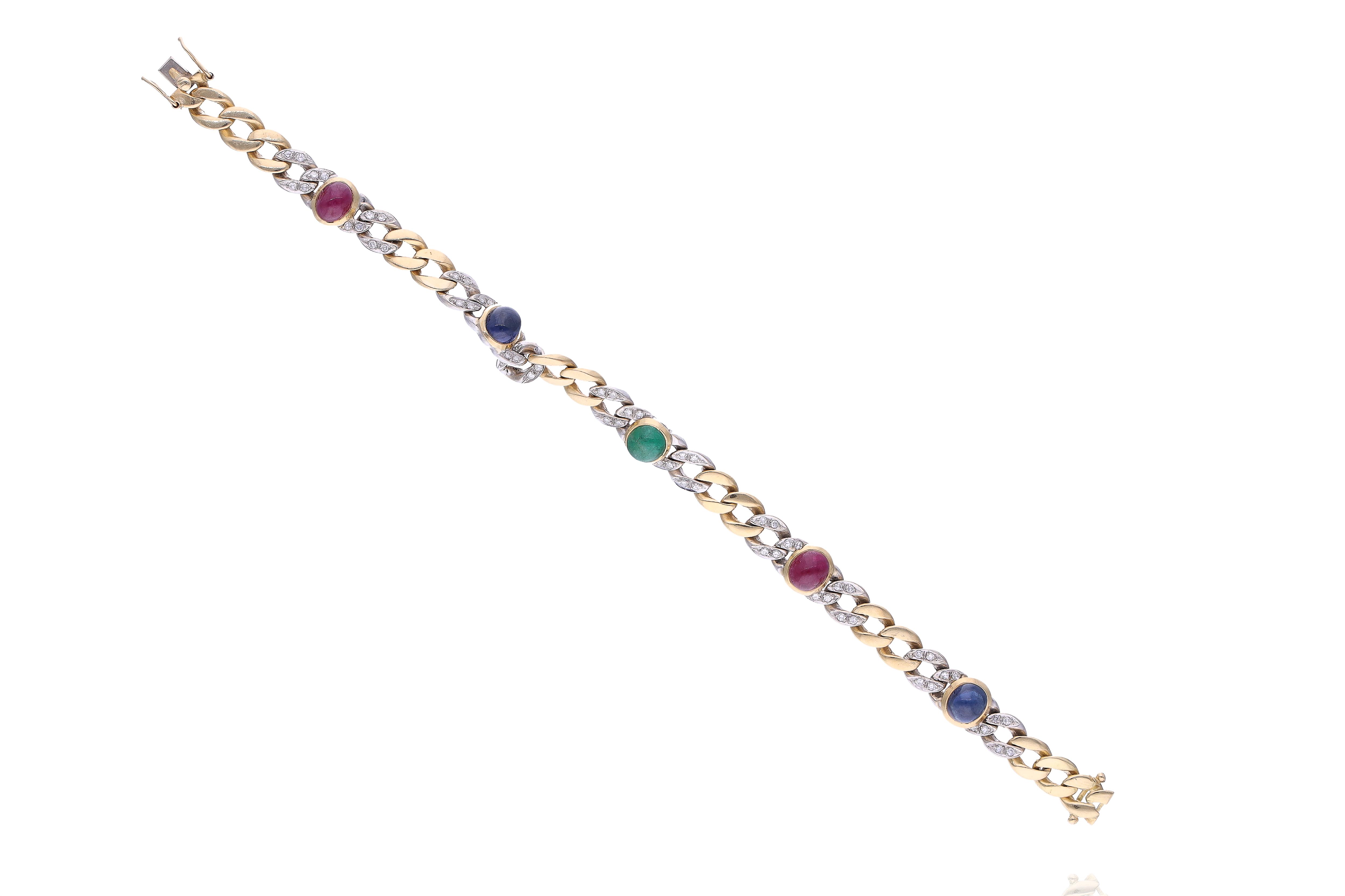 Bracciale con diamanti, rubini, zaffiri e smeraldo - Asta Preziosi