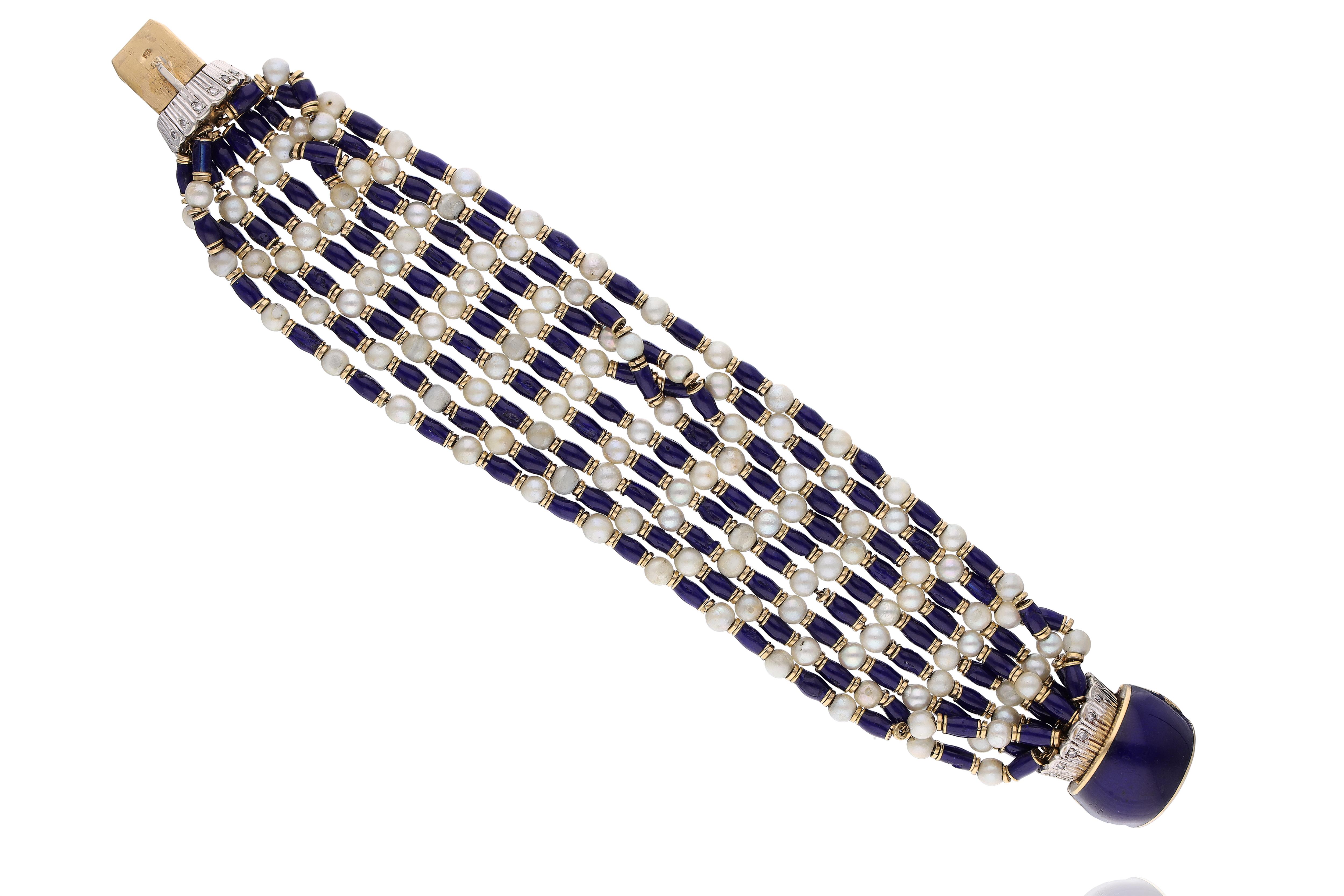 Bracciale con smalti, perle coltivate e diamanti - Asta Preziosi