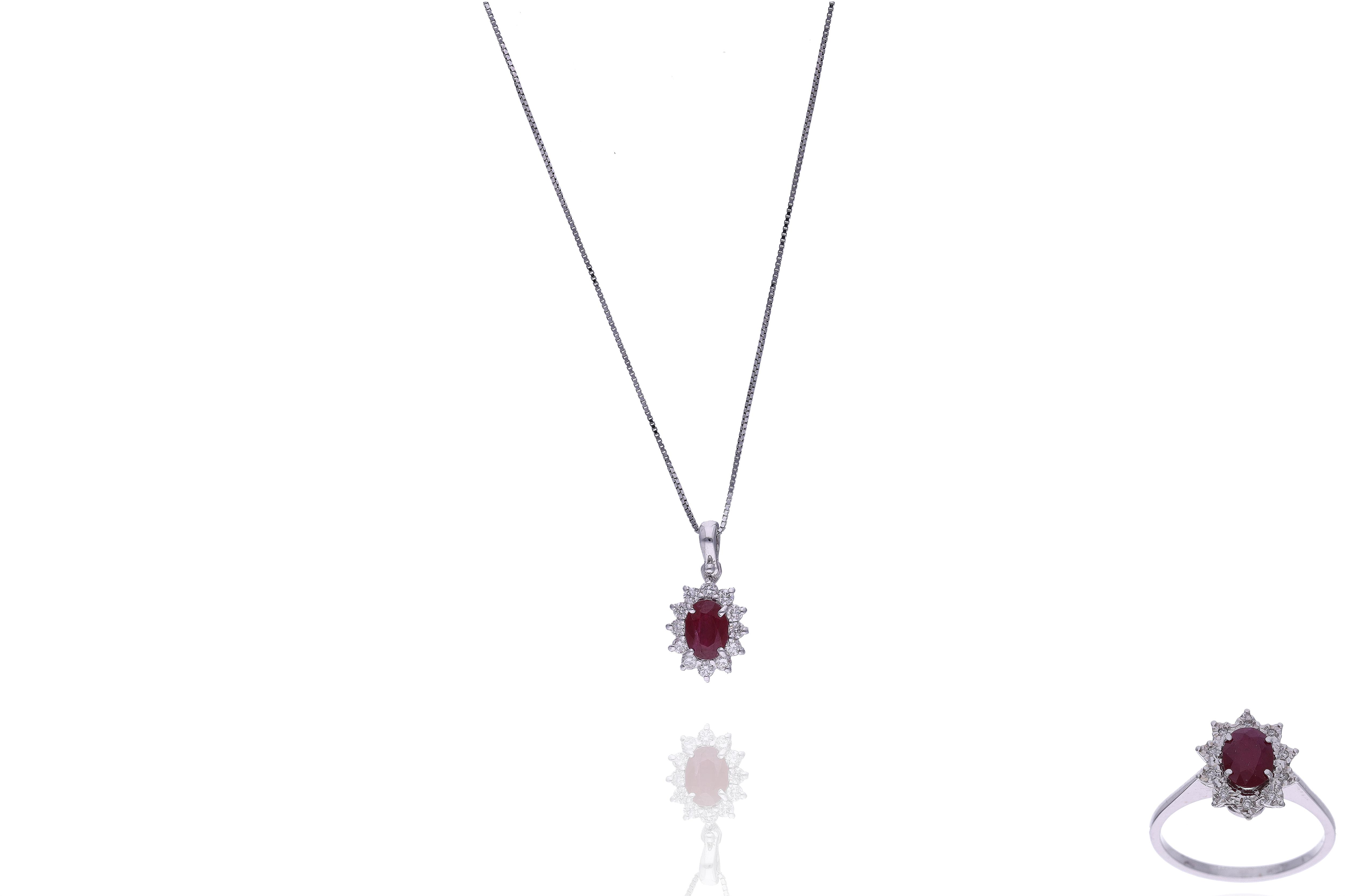Collana con ciondolo e anello con diamanti e pietre - Asta Preziosi