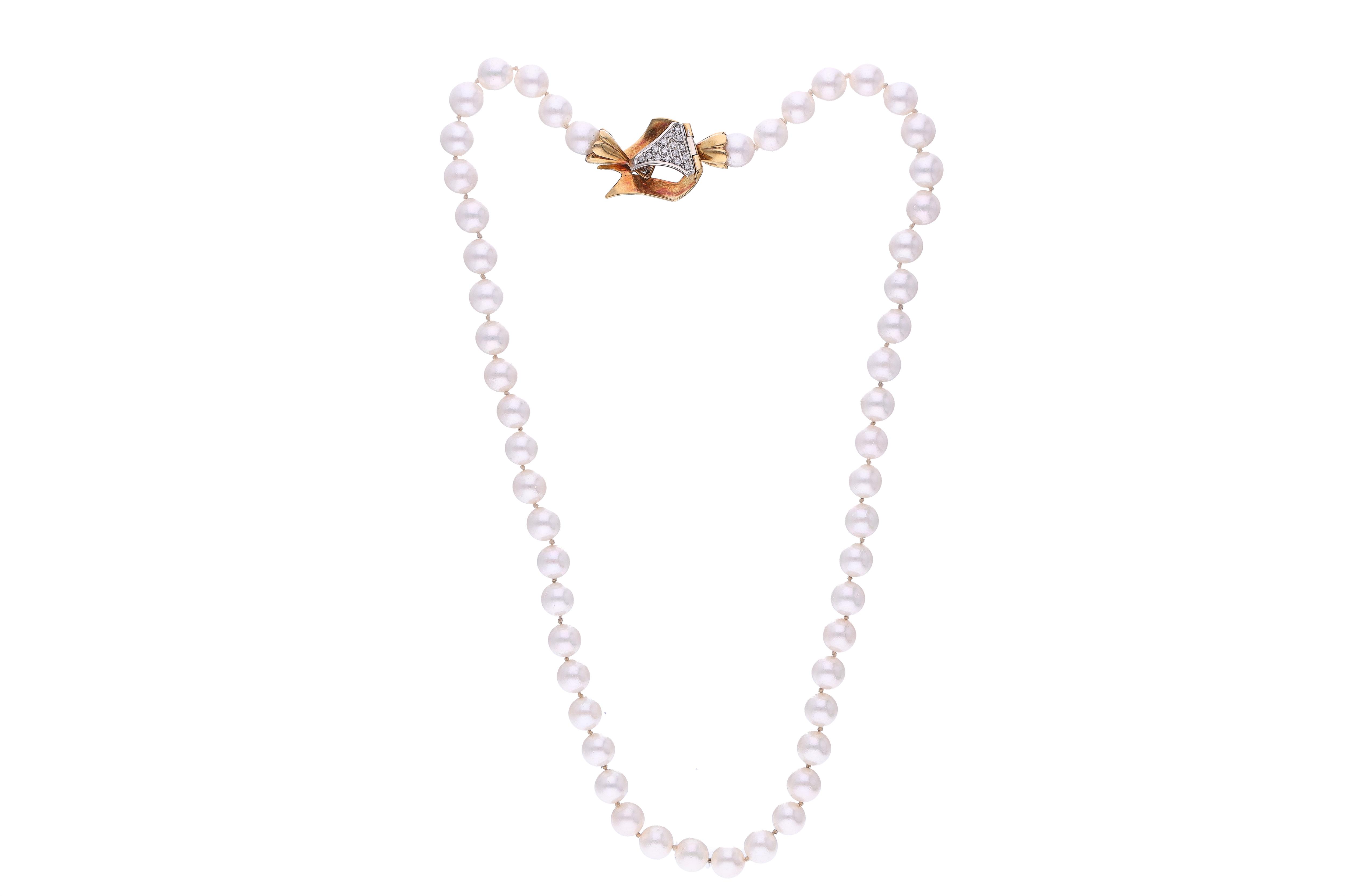 Collana di perle coltivate con diamanti - Asta Preziosi
