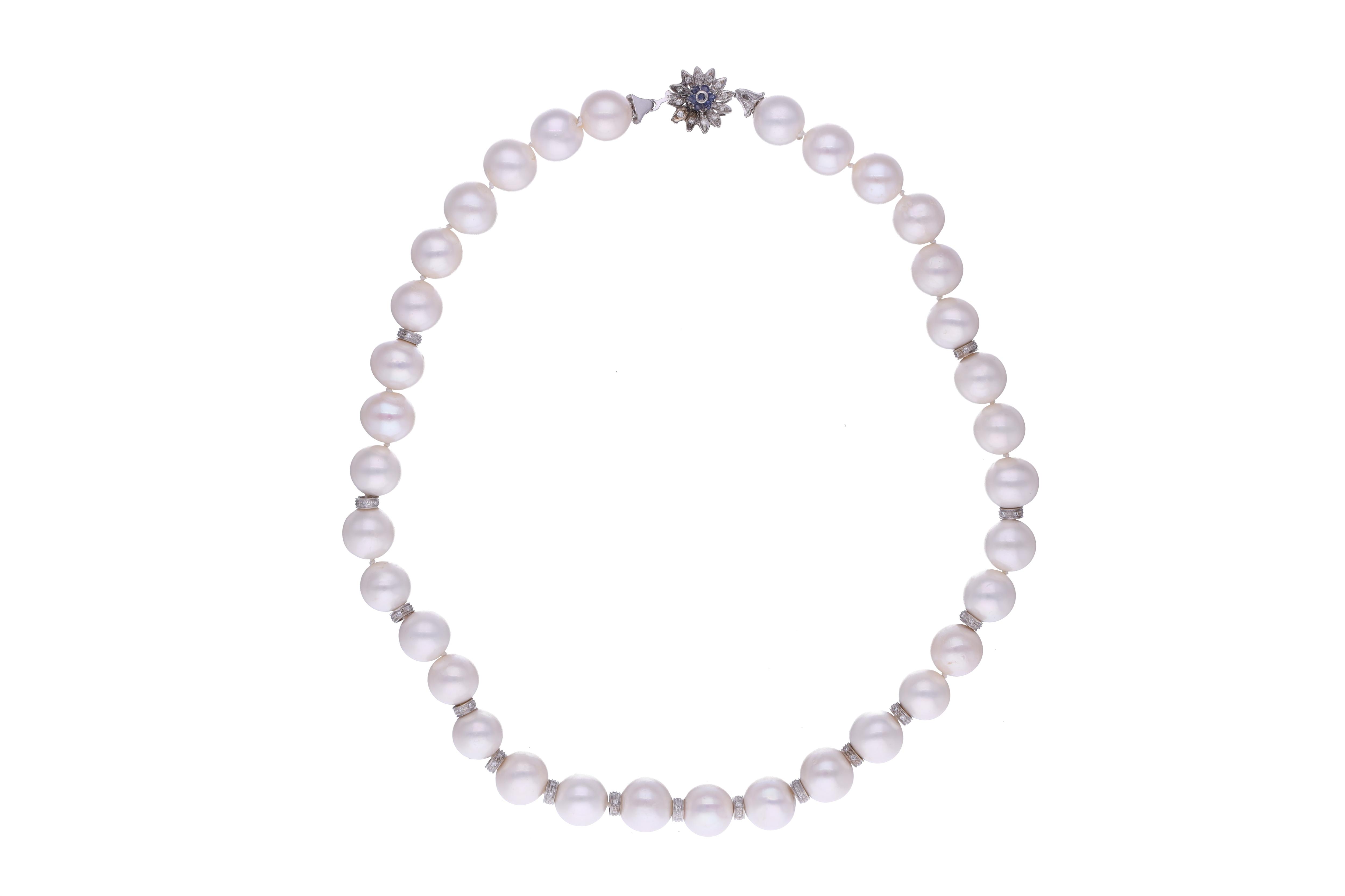 Collana di perle coltivate con diamanti e zaffiri - Asta Preziosi