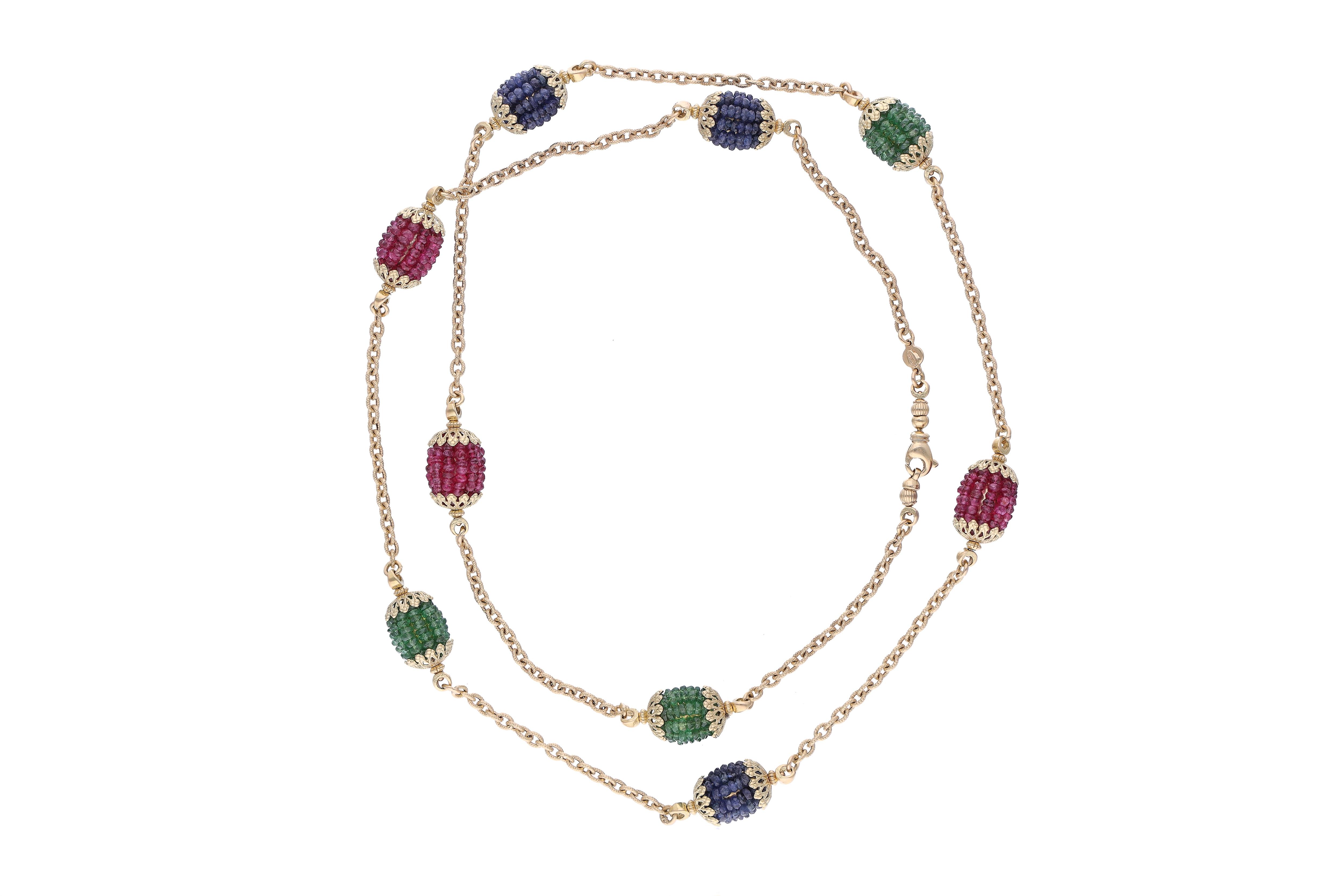 Collana con spinelli rossi, granati verdi, zaffiri e pietre - Asta Preziosi