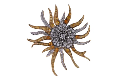 Spilla con diamanti e zaffiri gialli - Asta Preziosi Spilla con diamanti e zaffiri gialli - Asta Preziosi
