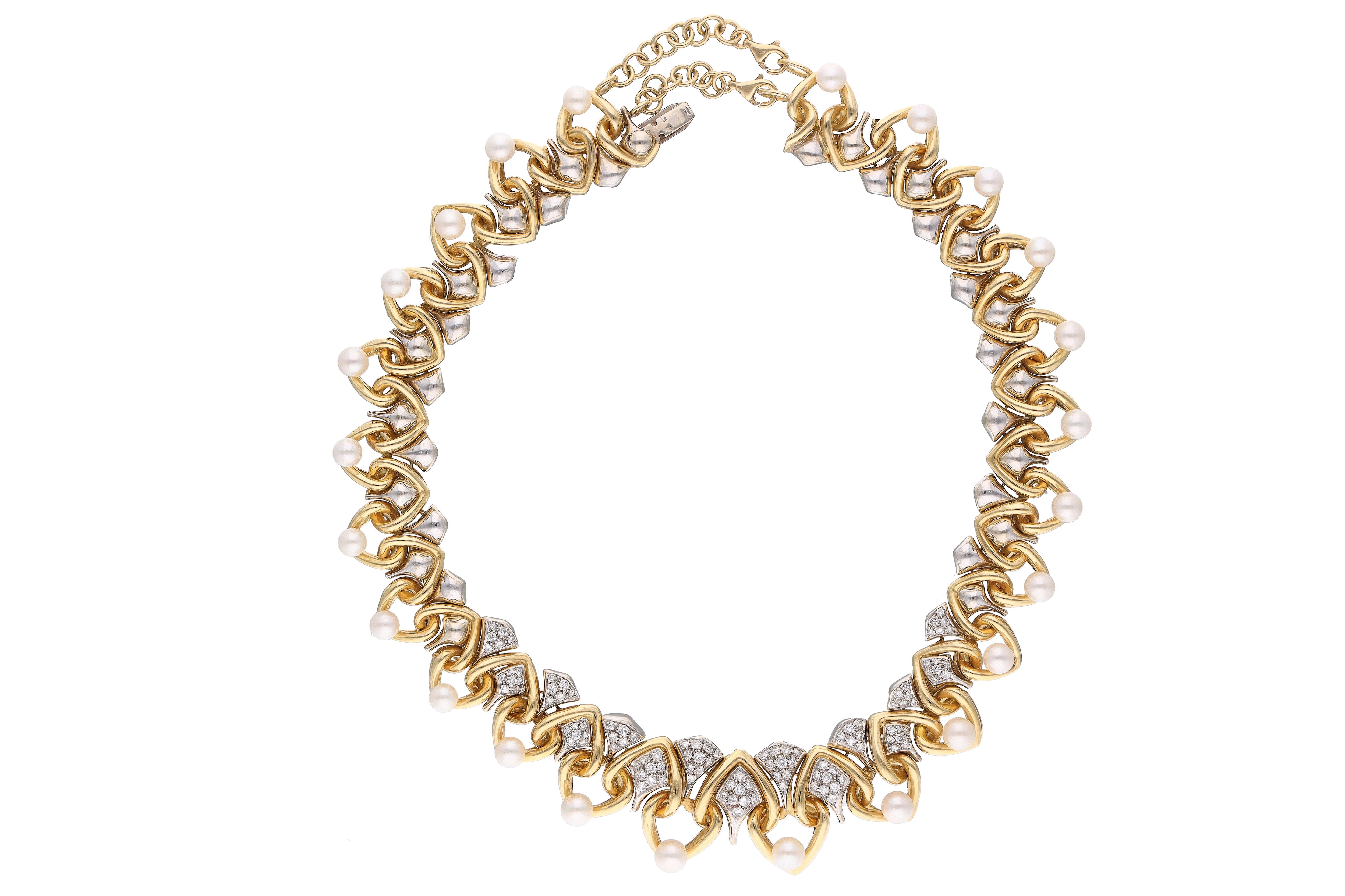 Collana con perle coltivate e diamanti - Asta Preziosi