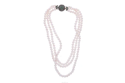 Collana di perle coltivate con diamanti e smeraldi - Asta Preziosi Collana di perle coltivate con diamanti e smeraldi - Asta Preziosi
