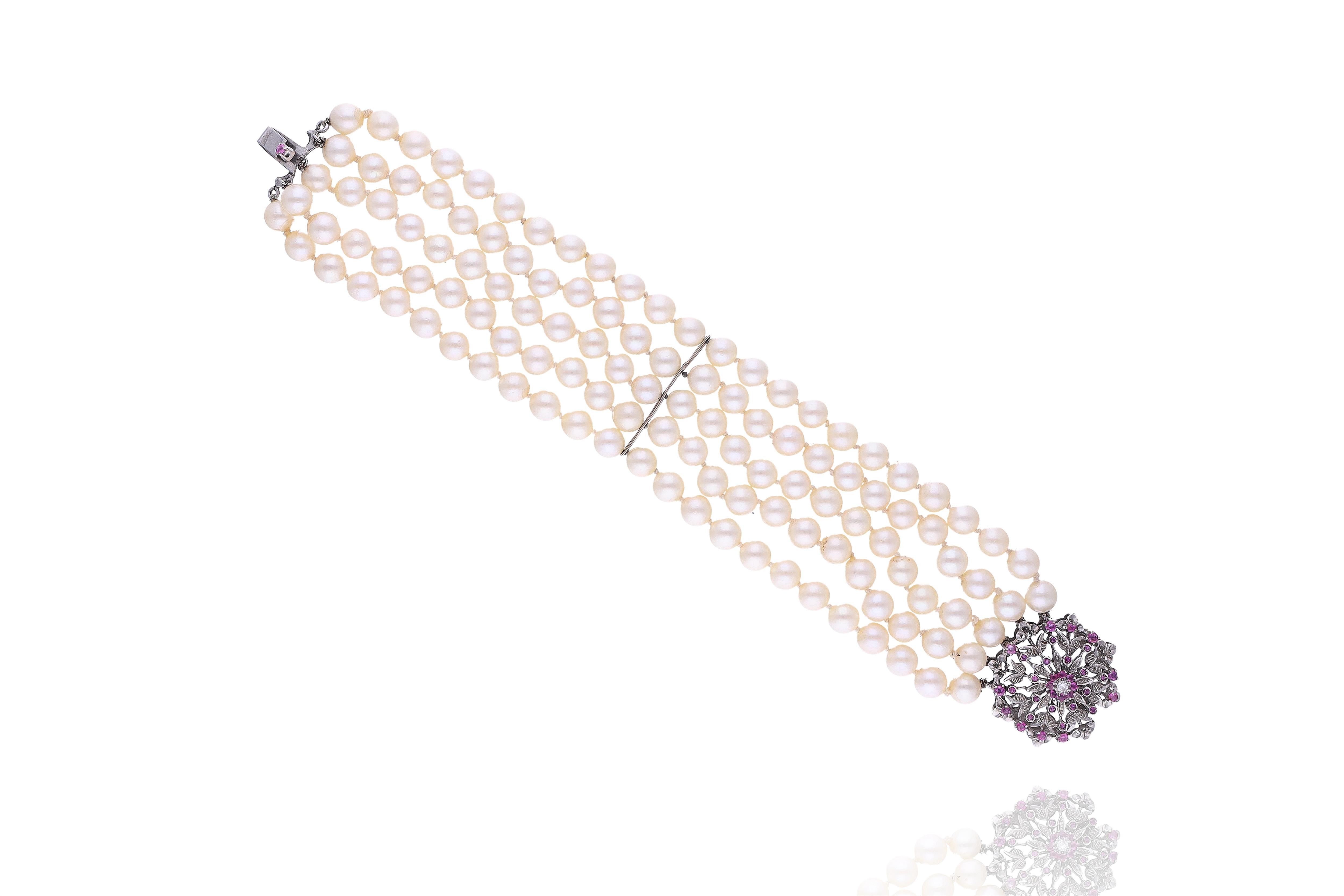 Bracciale con perle coltivate, diamante e rubini - Asta Preziosi