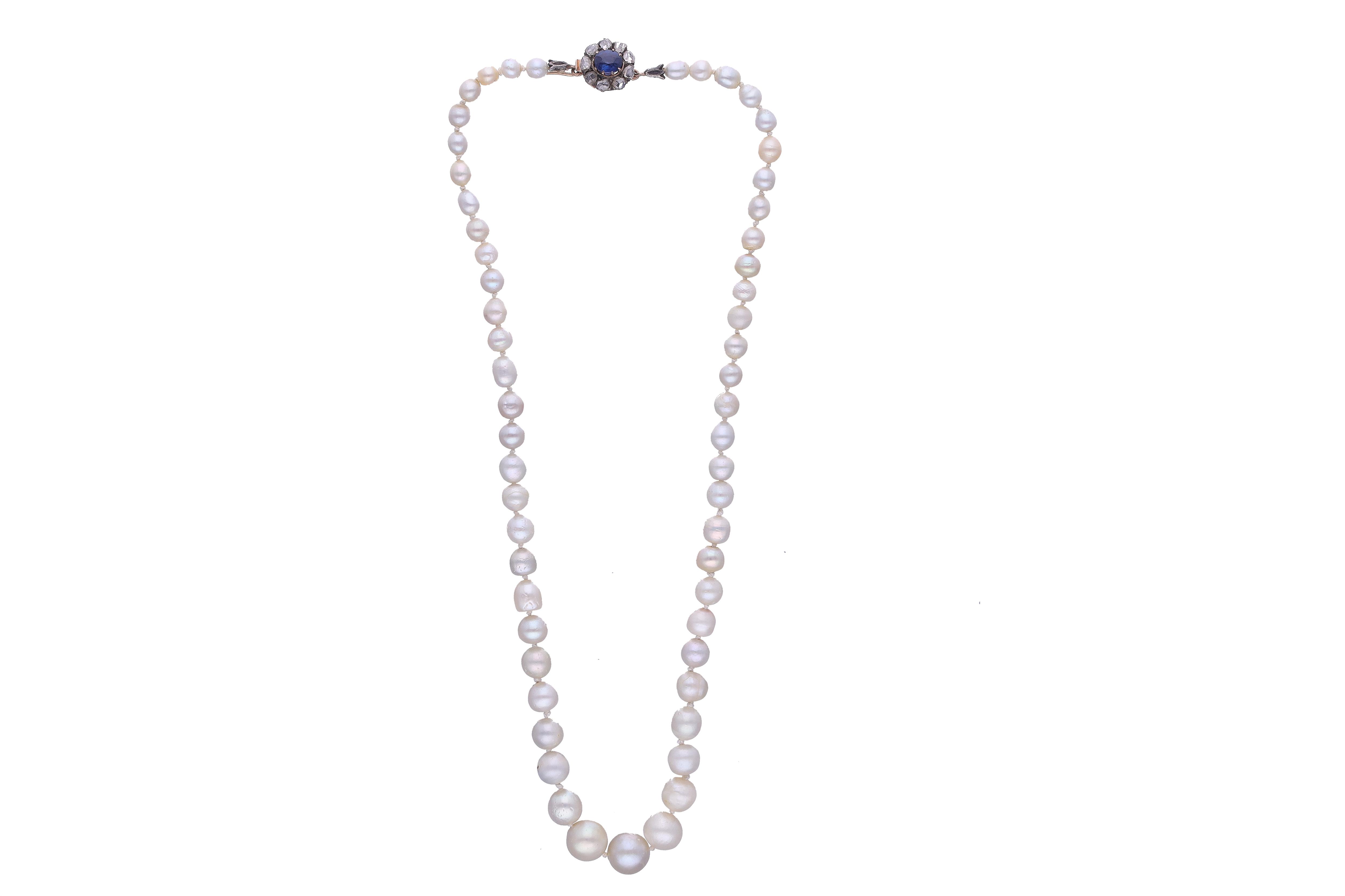 Collana di perle coltivate, diamanti e zaffiro - Asta Preziosi