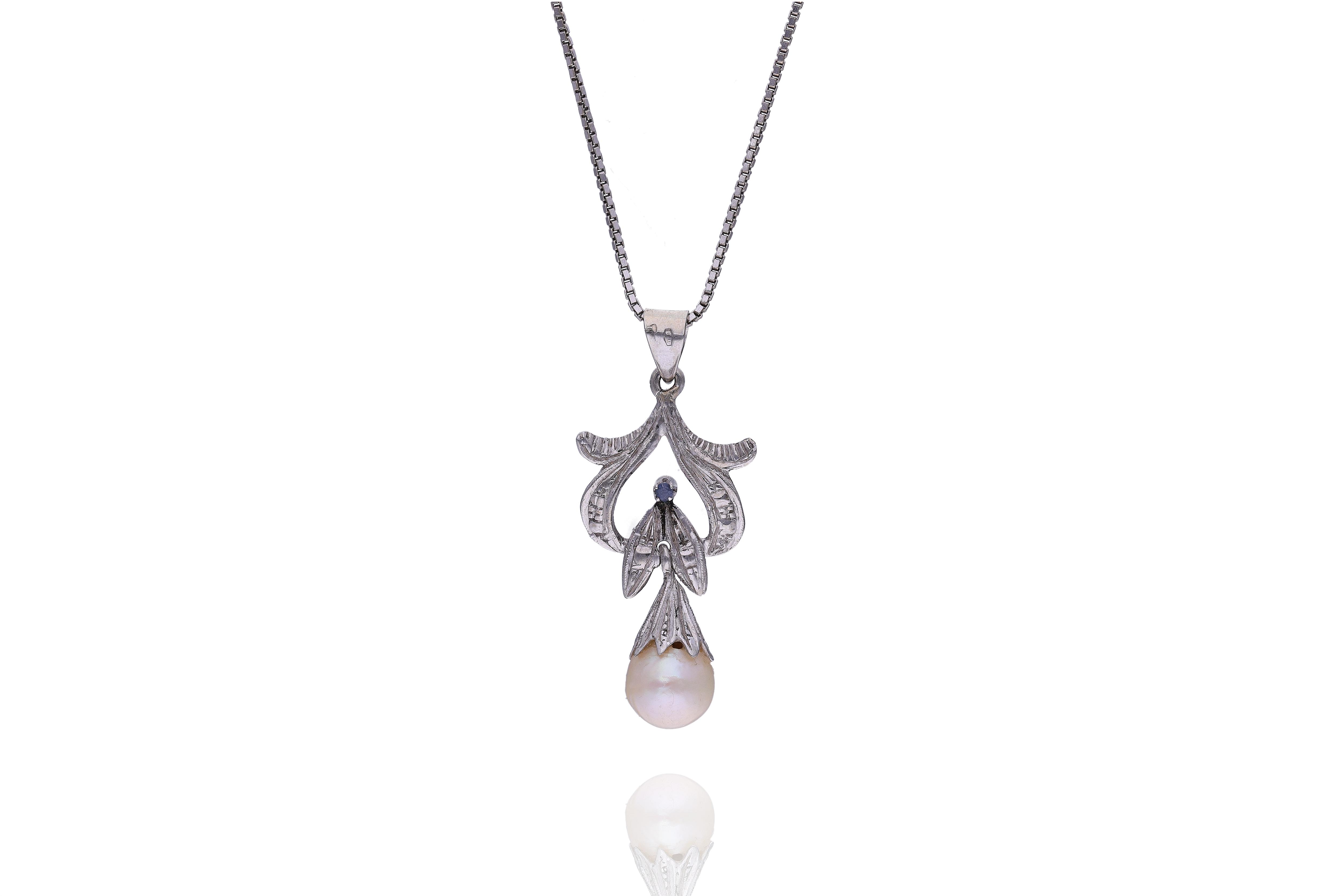 Collana con ciondolo con perla coltivata e zaffiro - Asta Preziosi