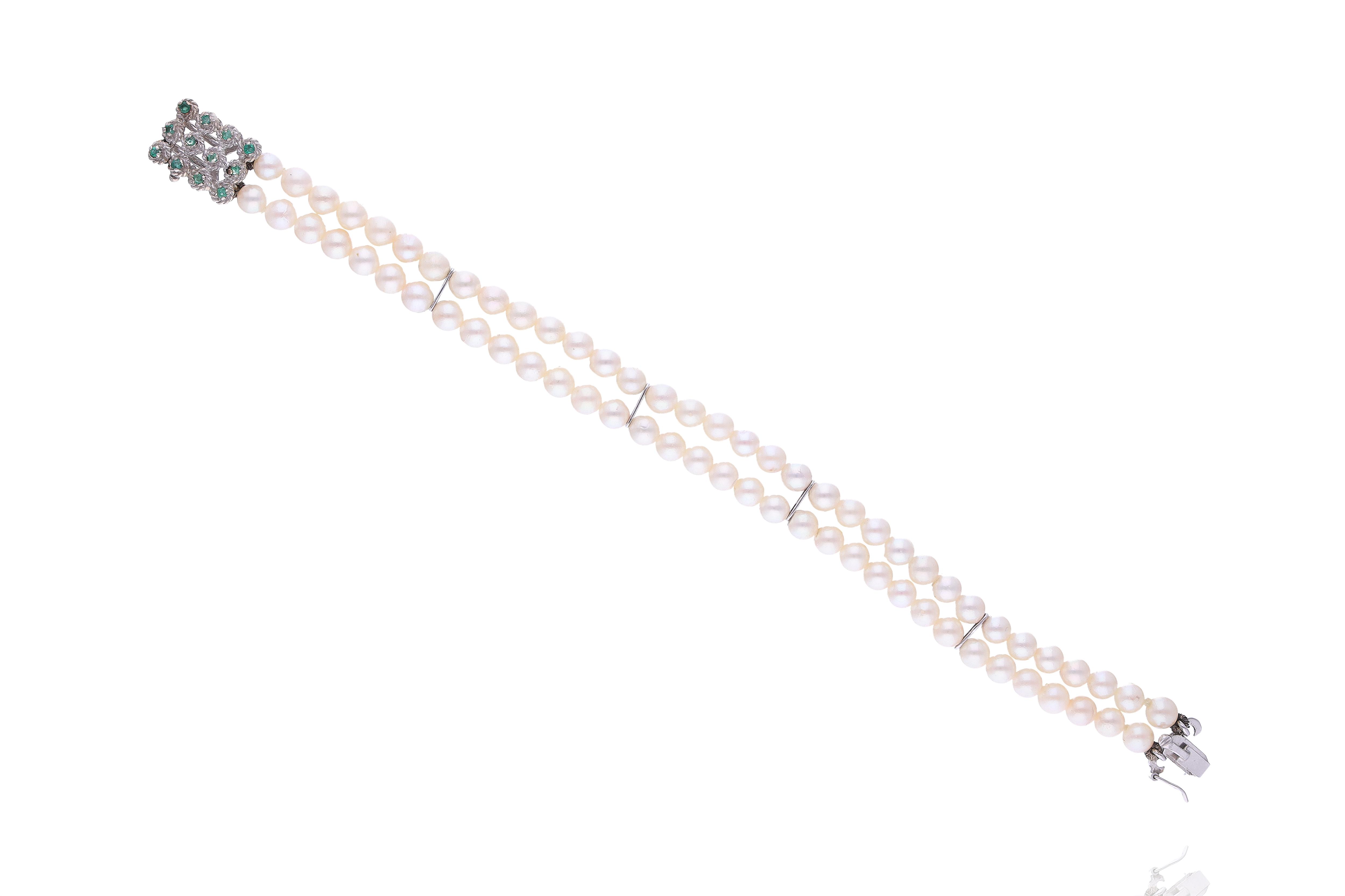 Bracciale con perle coltivate e smeraldi - Asta Preziosi