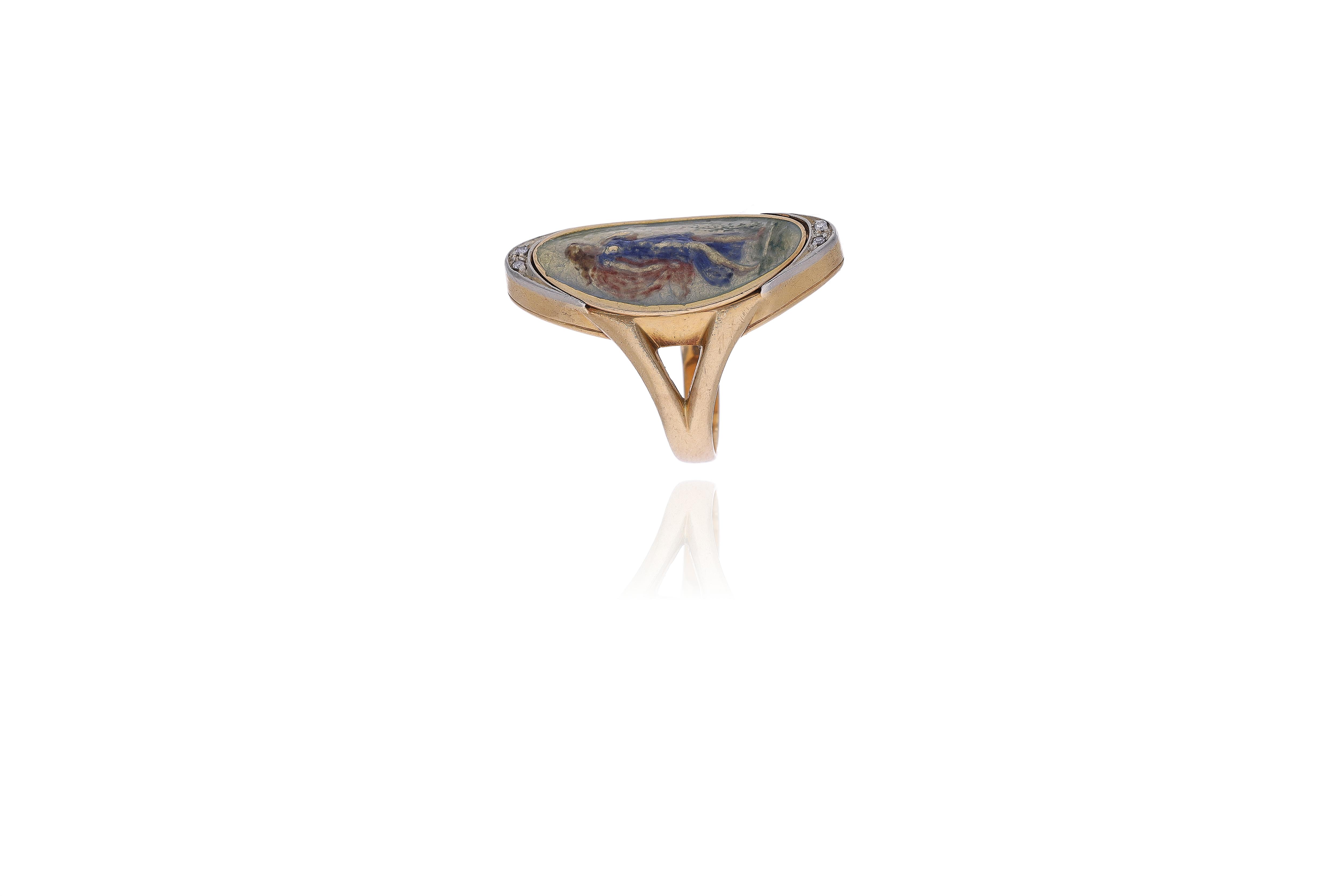 Anello con smalto e diamanti - Asta Preziosi