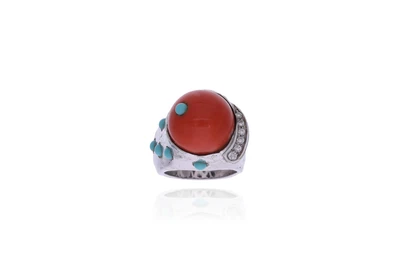 Anello con corallo, diamanti e pietre - Asta Preziosi Anello con corallo, diamanti e pietre - Asta Preziosi