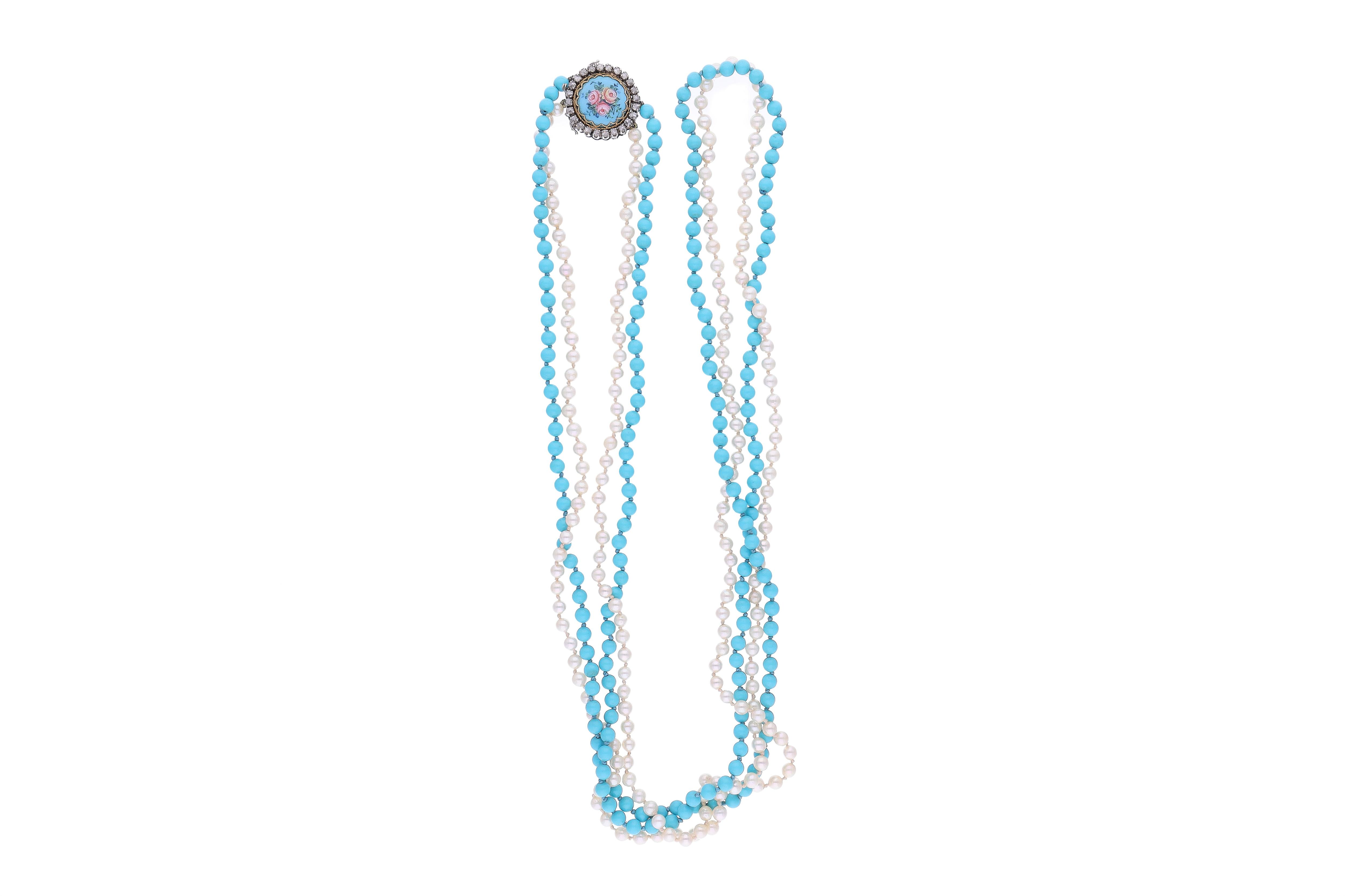 Collana di perle coltivate, pietre, diamanti e smalto - Asta Preziosi