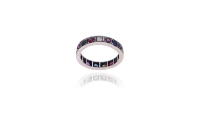 Anello con diamanti, zaffiri e rubini - Asta Preziosi
