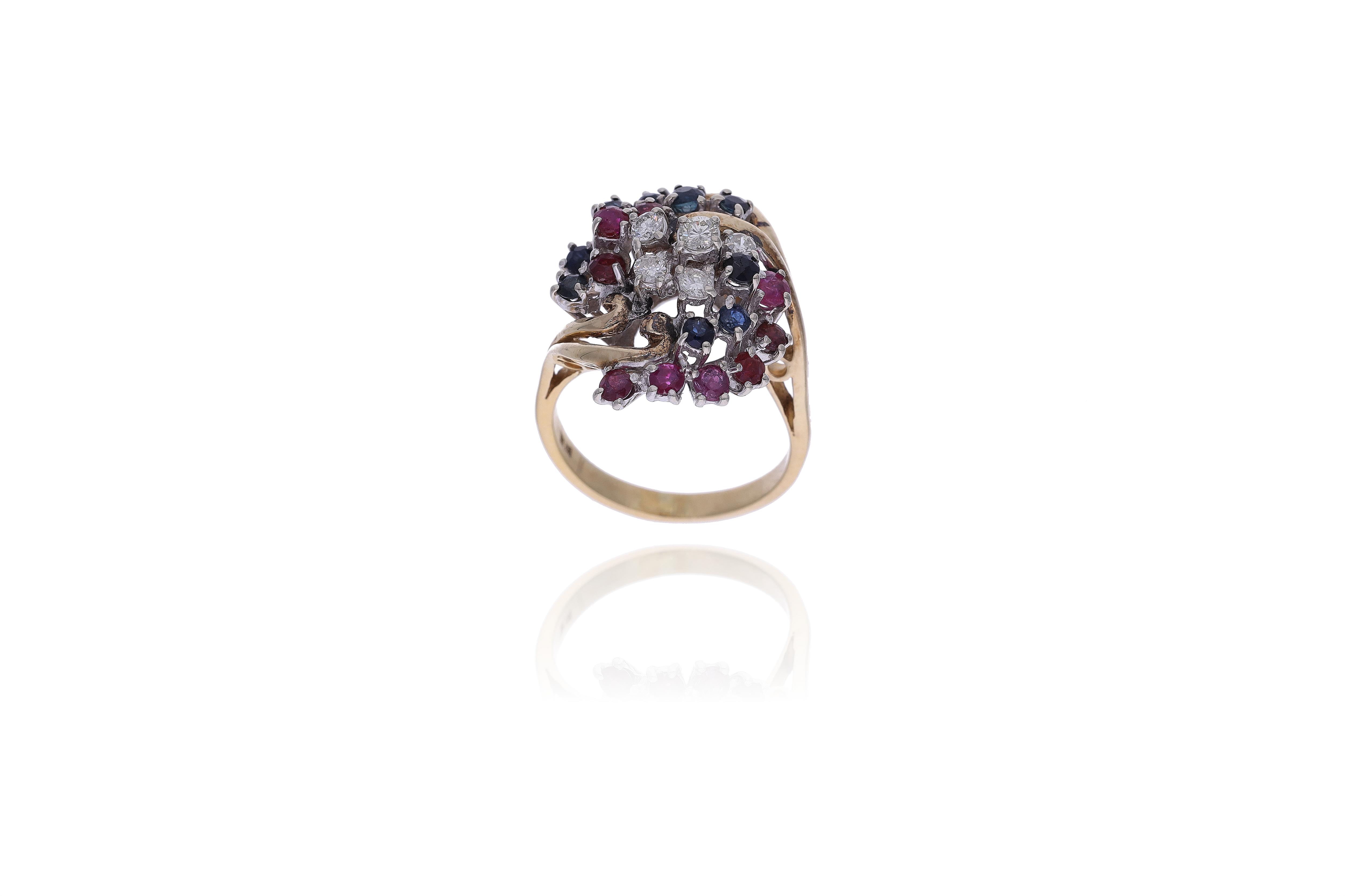 Anello con diamanti, rubini e zaffiri - Asta Preziosi