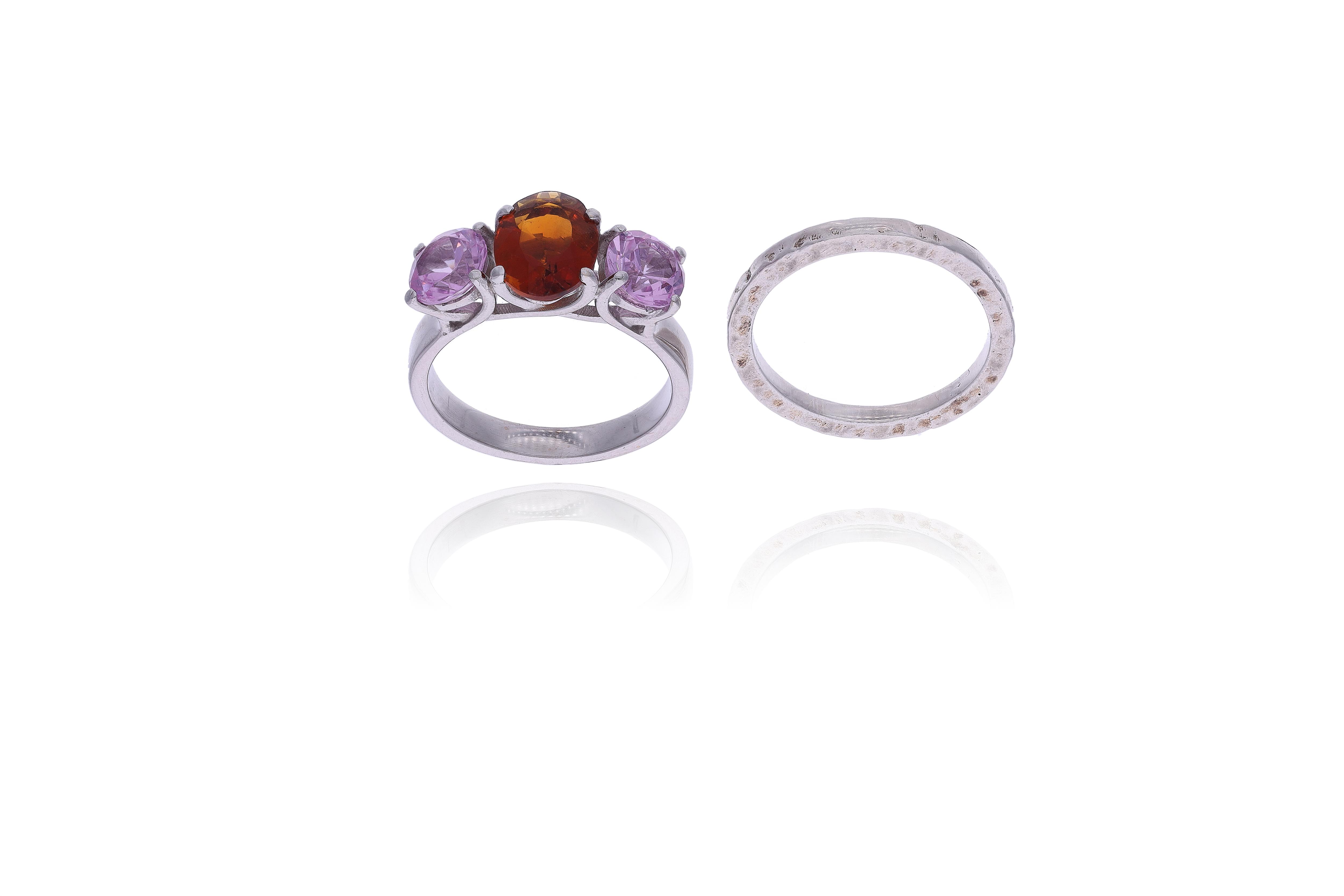 Anello con quarzo e pietre ed anello in argento - Asta Preziosi
