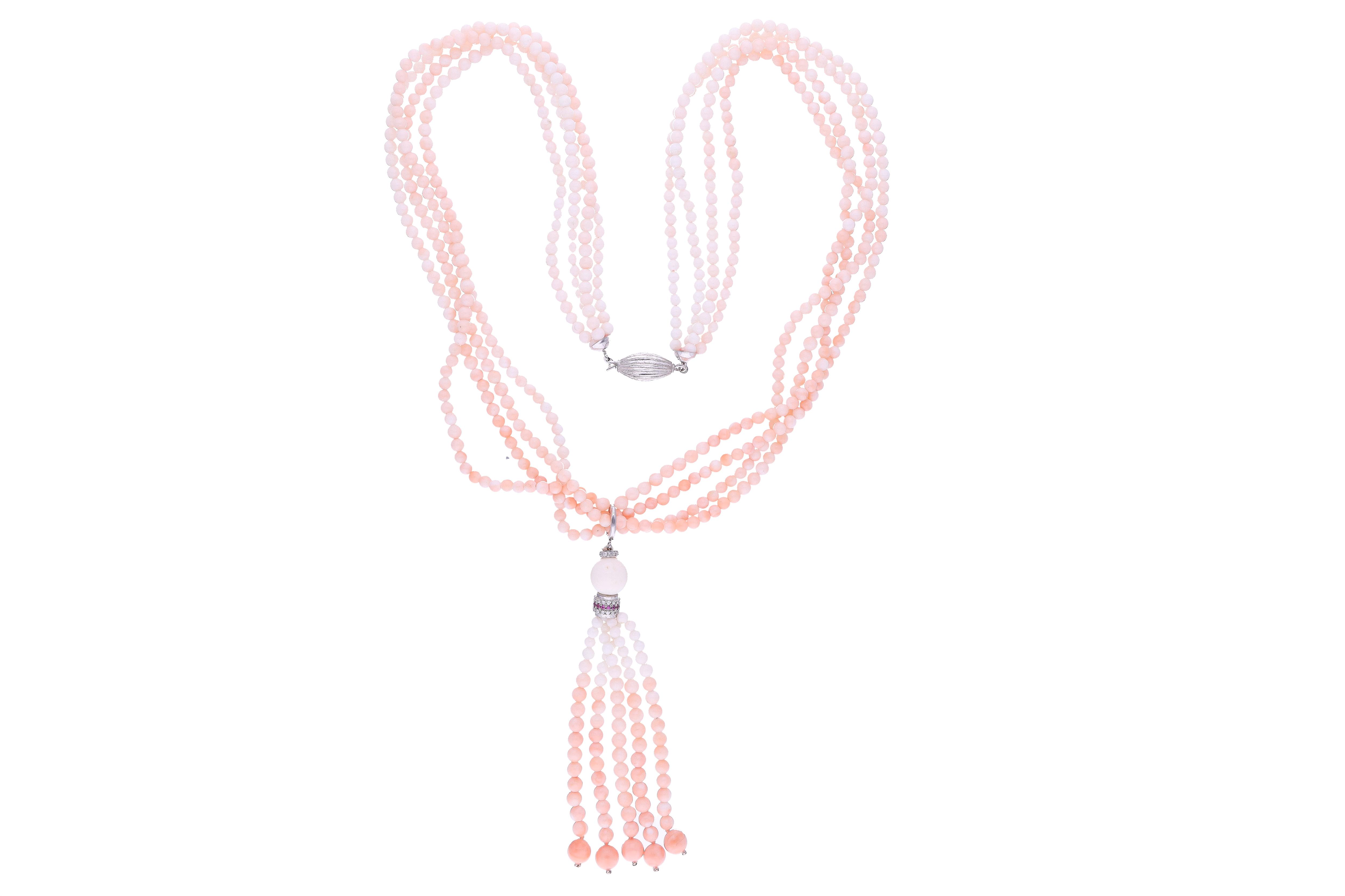 Collana con corallo, diamanti e rubini - Asta Preziosi