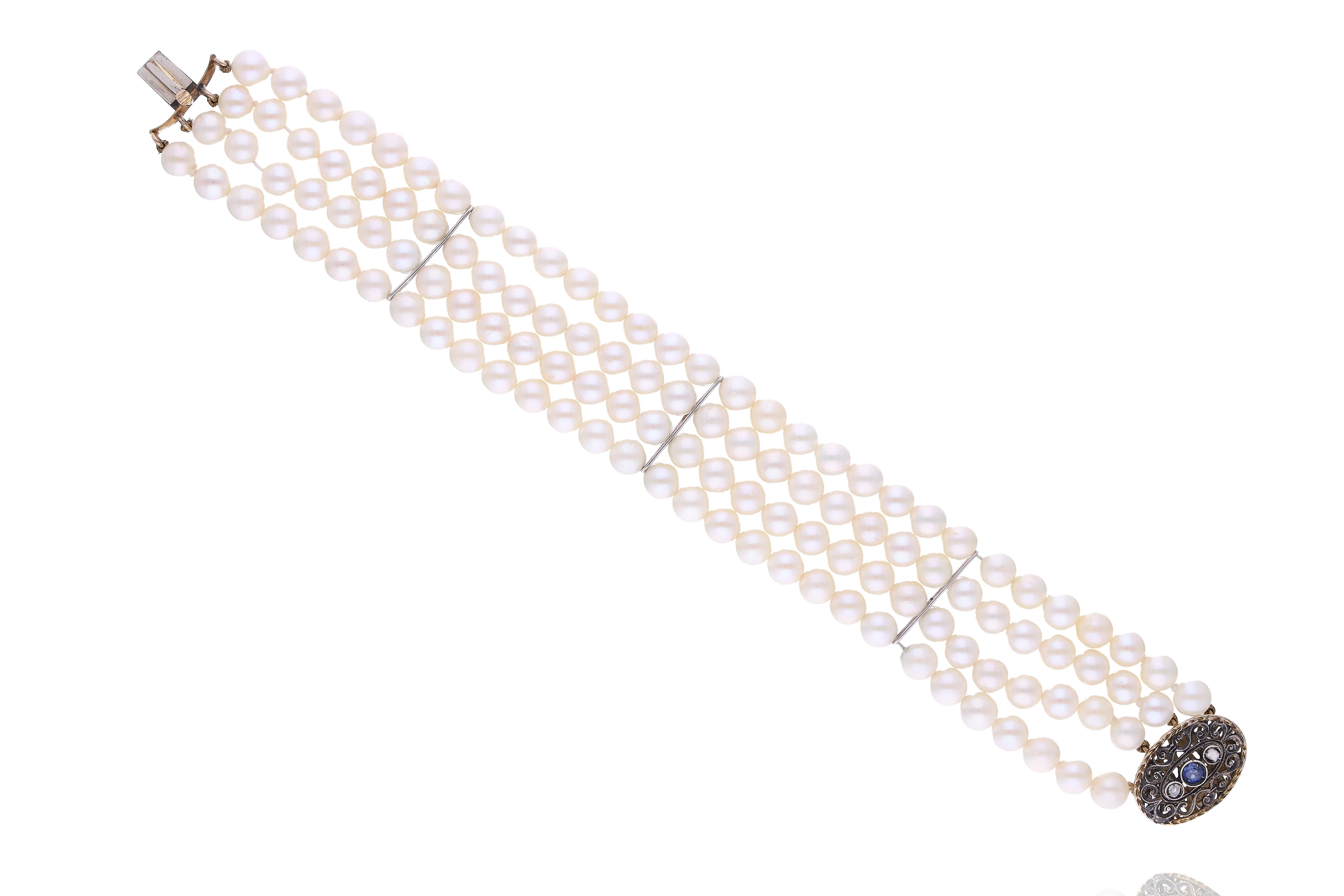 Bracciale di perle coltivate con diamanti e zaffiro - Asta Preziosi
