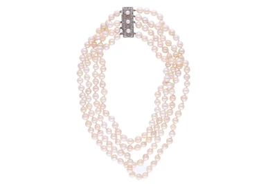Collana di perle coltivate con diamanti - Asta Preziosi
