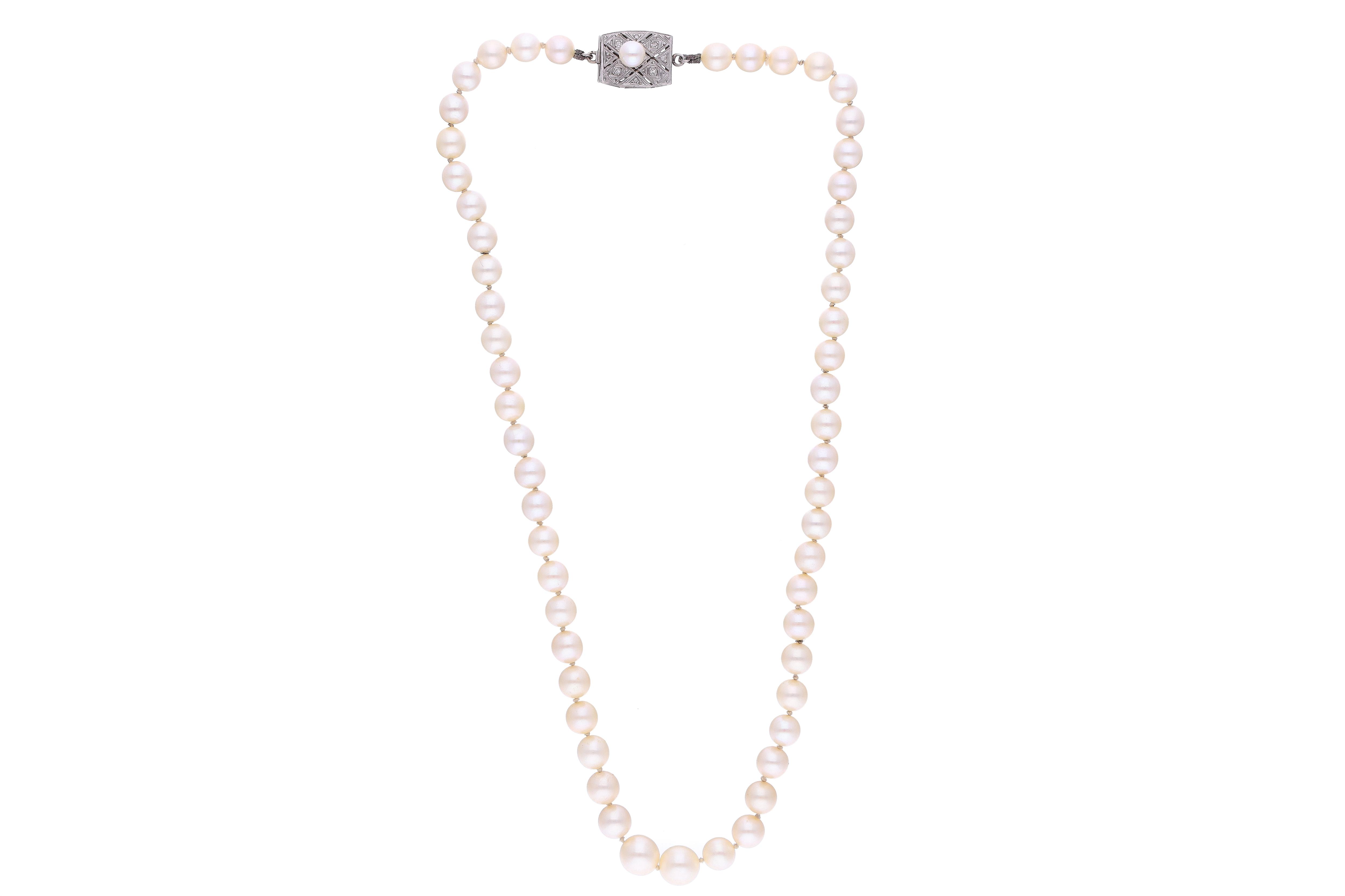 Collana di perle coltivate con diamanti - Asta Preziosi