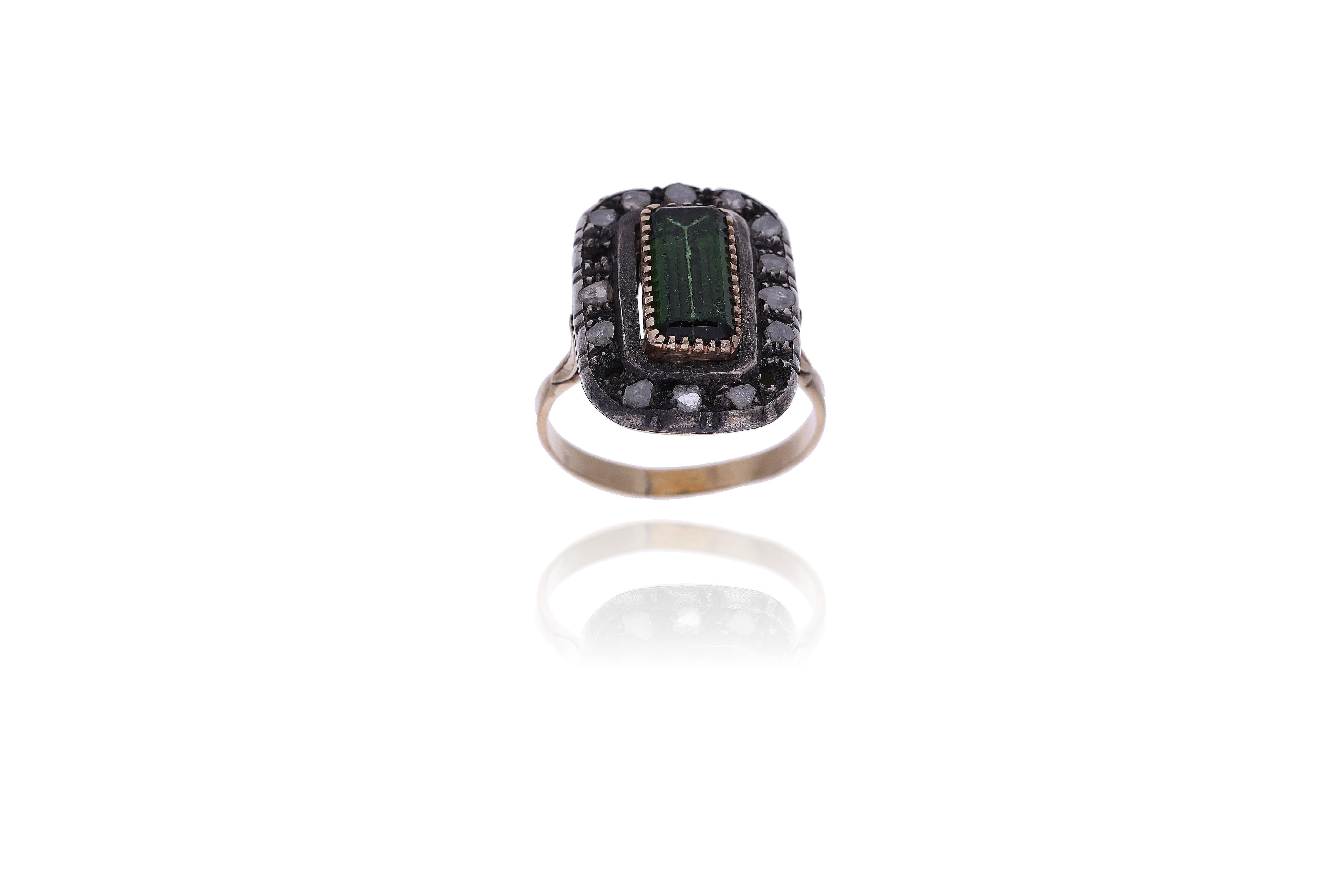 Anello con tormalina verde e diamanti - Asta Preziosi Online