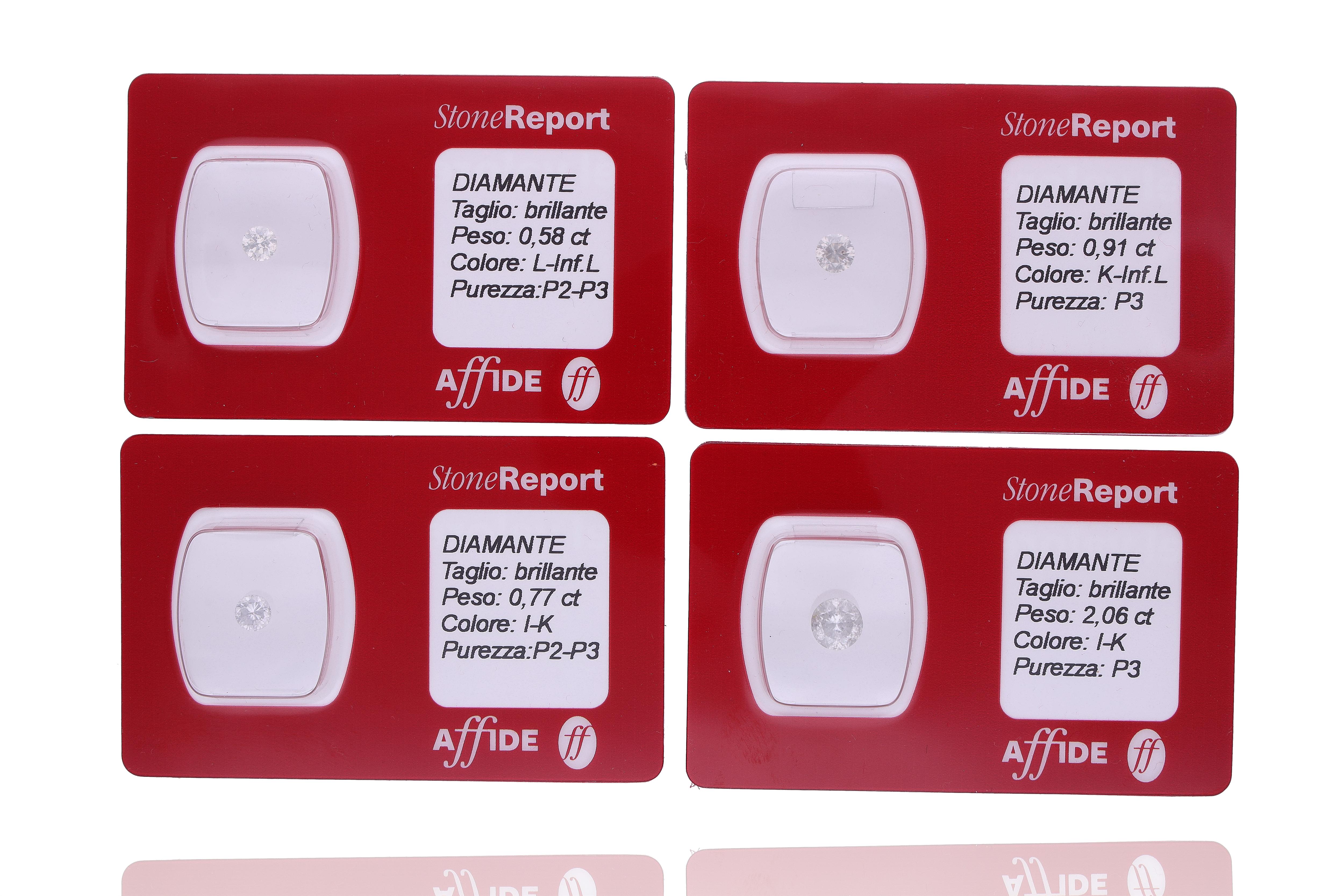 Quattro diamanti taglio brillante ct 2,06 0,91 0,58 0,77 - Asta Preziosi Online