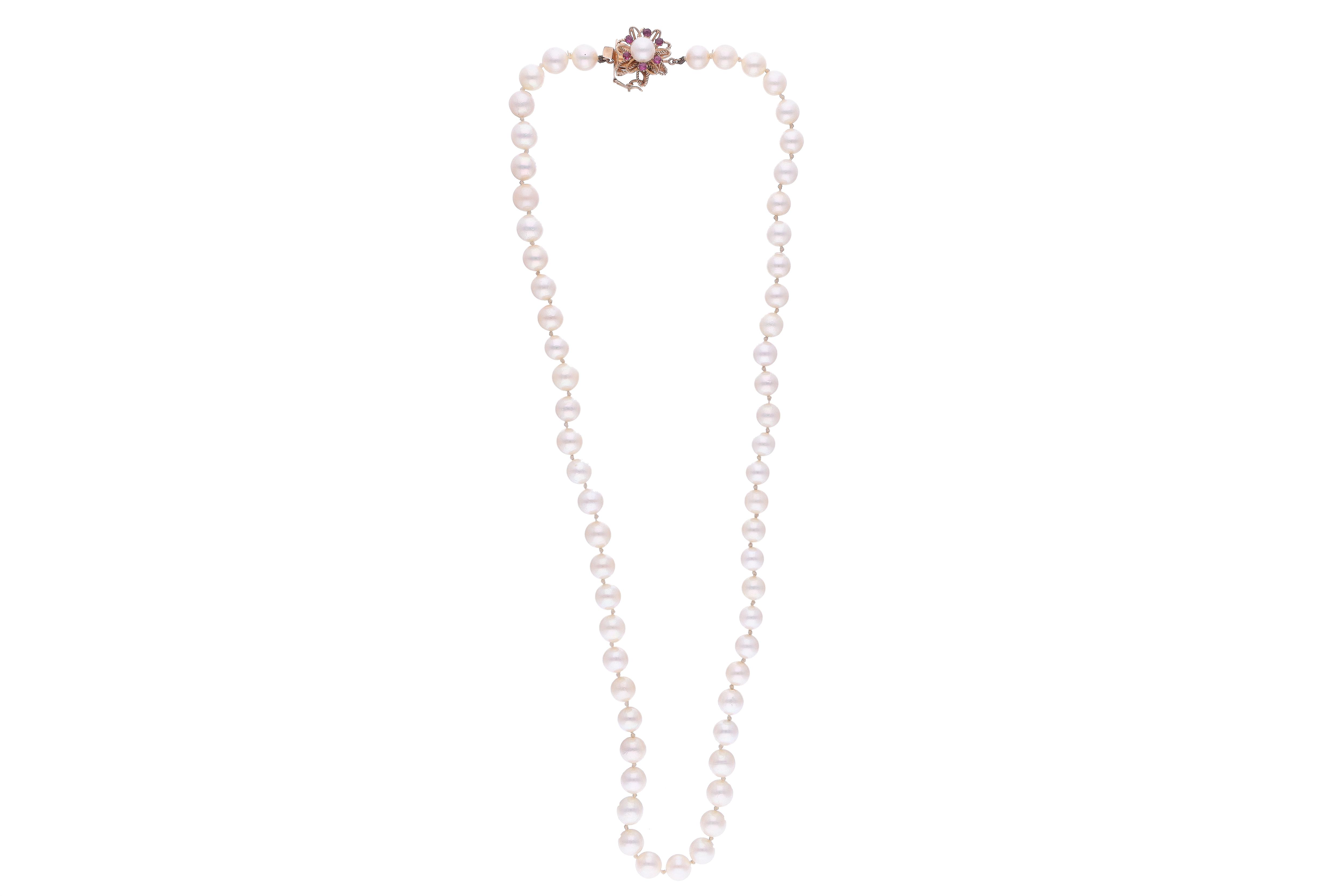 Collana di perle coltivate con rubini - Asta Preziosi Online