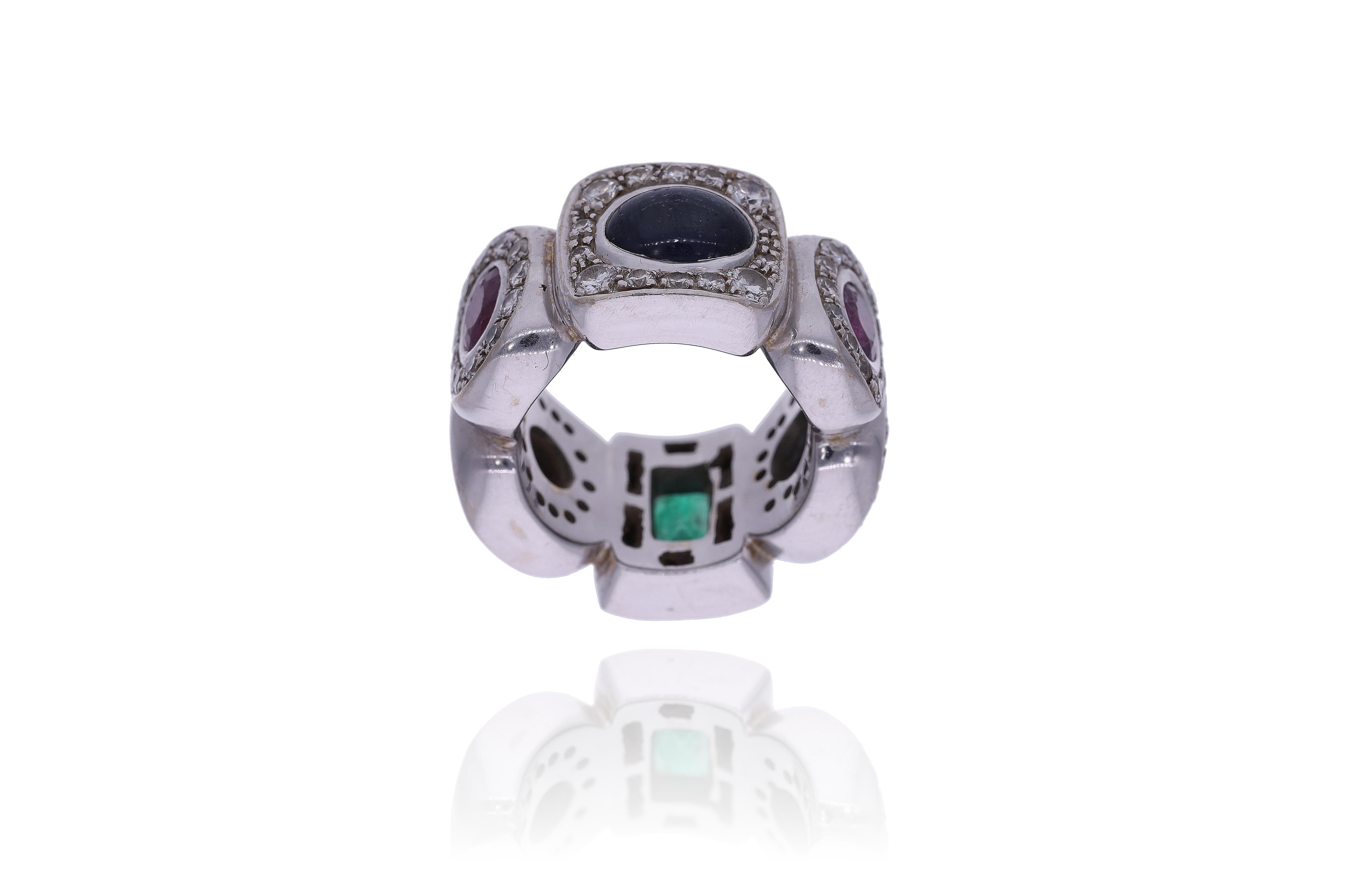 Anello con diamanti, zaffiri, rubini e smeraldo - Asta Preziosi Online