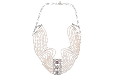 Collana di perle coltivate con diamanti, rubini, smeraldi e zaffiri - Asta Preziosi Online