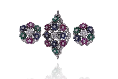 Parure con diamanti, rubini, zaffiri e smeraldi - Asta Preziosi Online