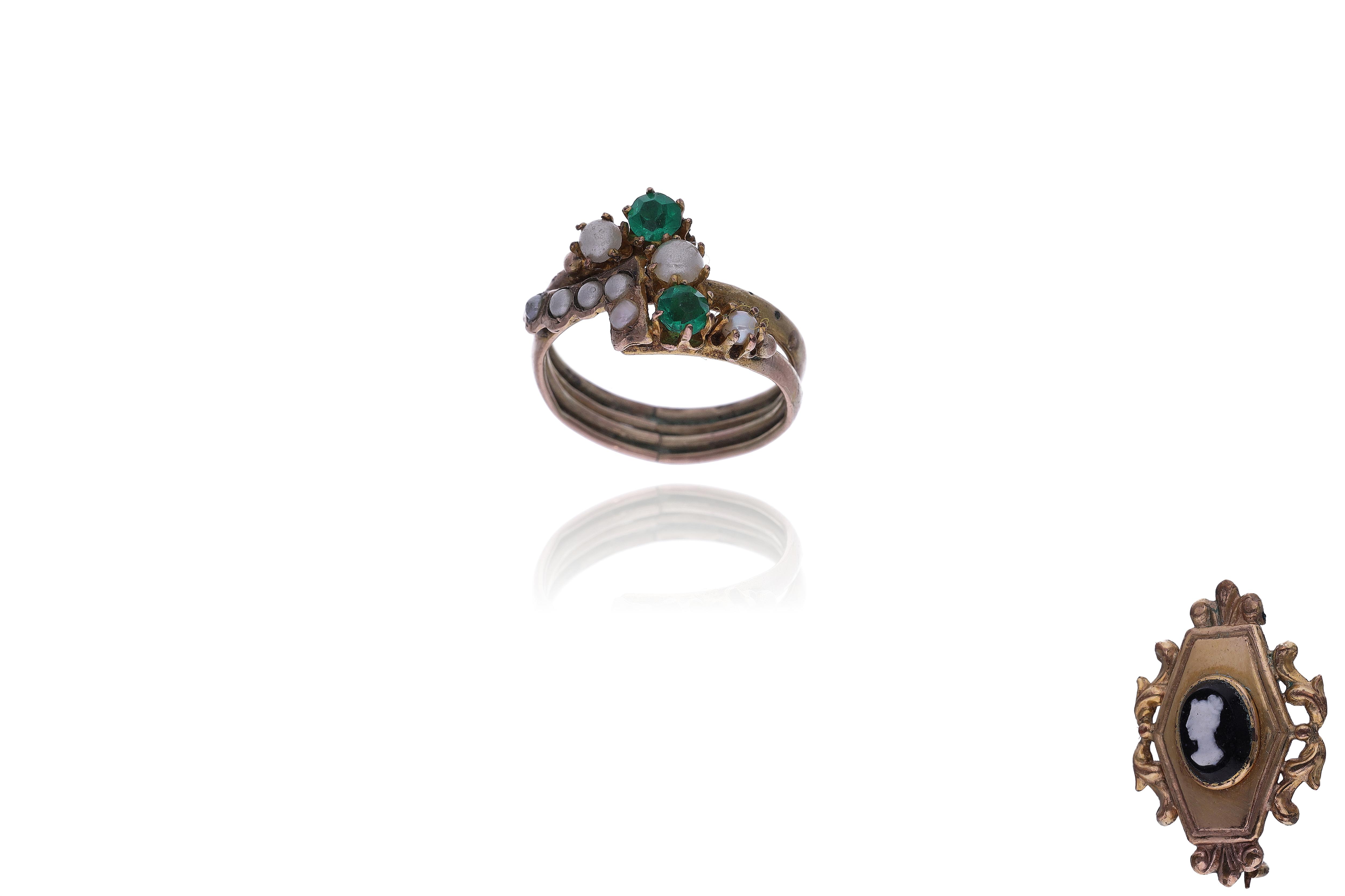 Anello e spilla con perle coltivate e pietre - Asta Preziosi Online