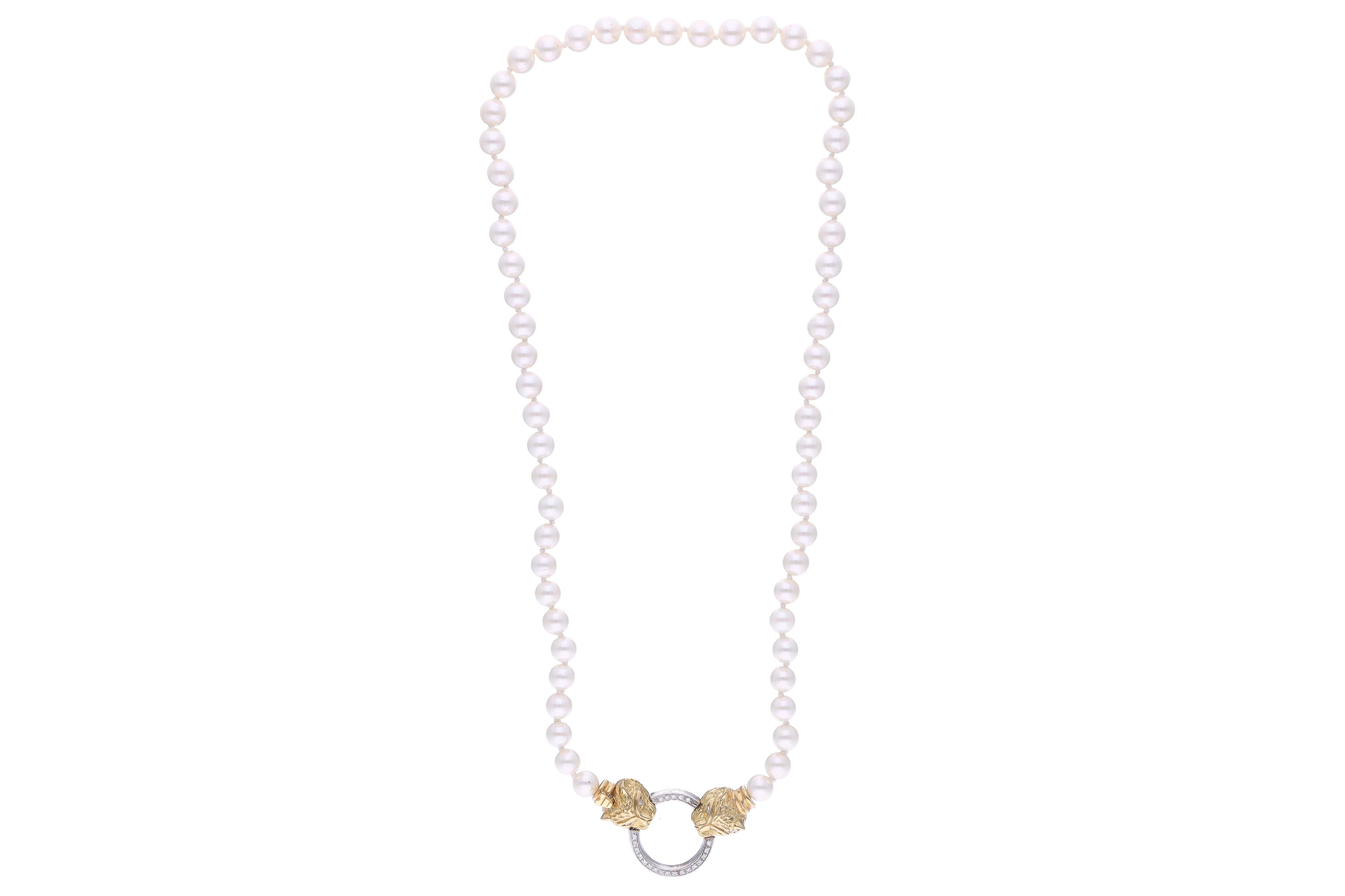 Collana di perle coltivate con diamanti - Asta Preziosi Online