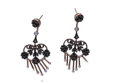 Orecchini con diamanti, perle coltivate e pietre - Asta Preziosi Online