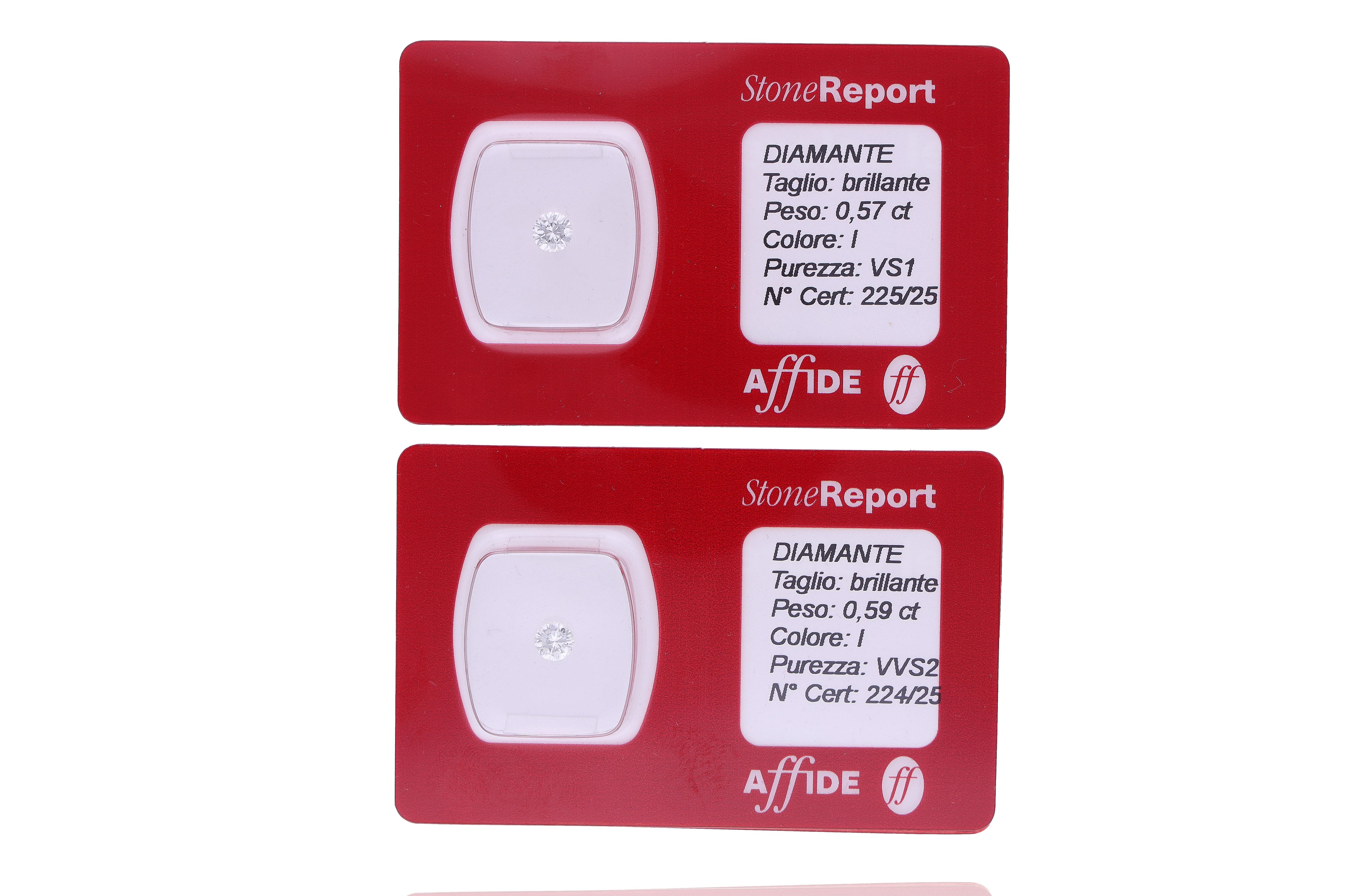 Due diamanti taglio brillante, ct 0,59 e ct 0,57 - Asta Preziosi Online