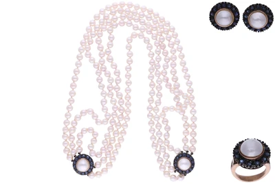 Parure con perle coltivate e zaffiri - Asta Preziosi Online