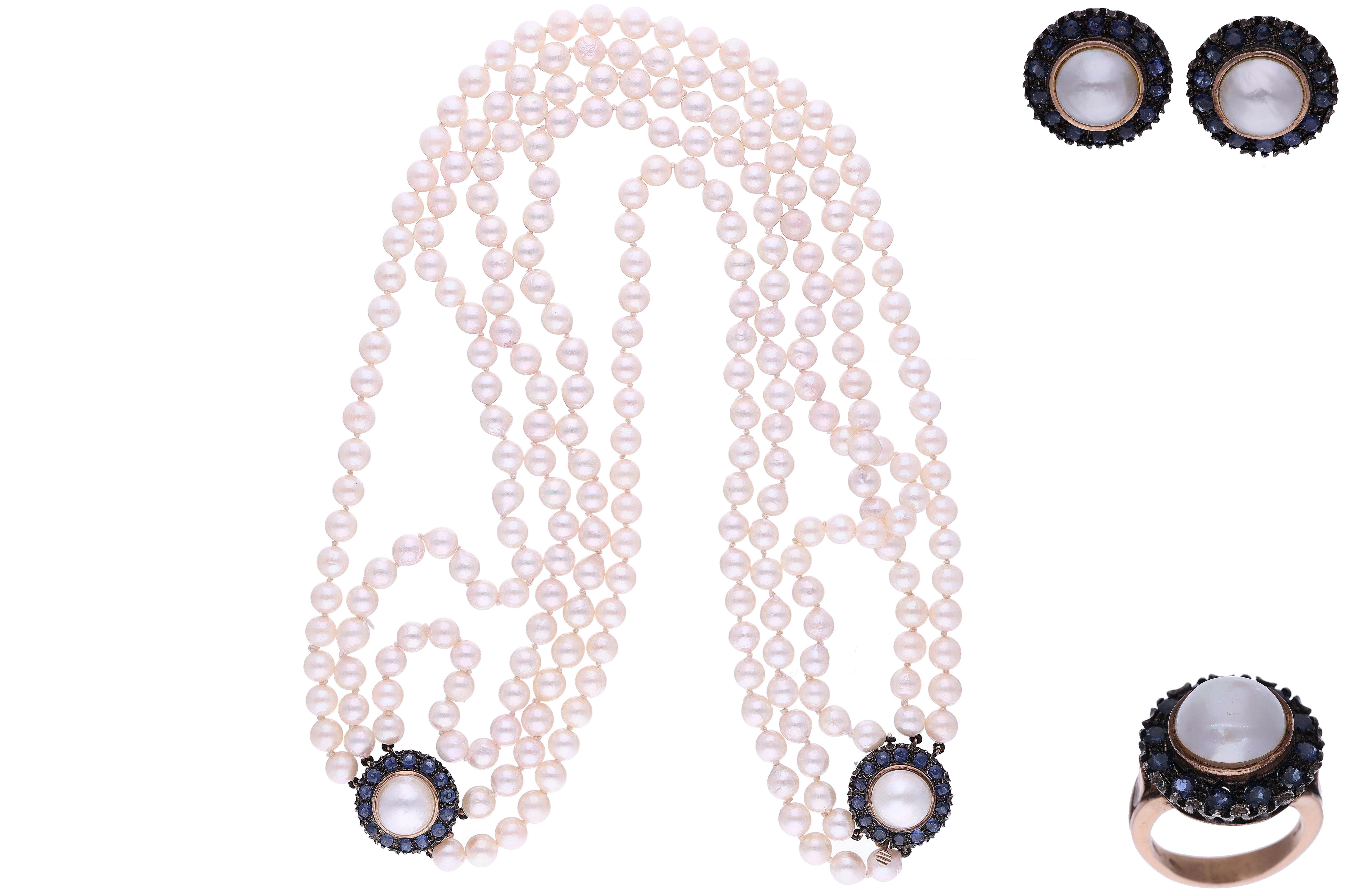 Parure con perle coltivate e zaffiri - Asta Preziosi Online