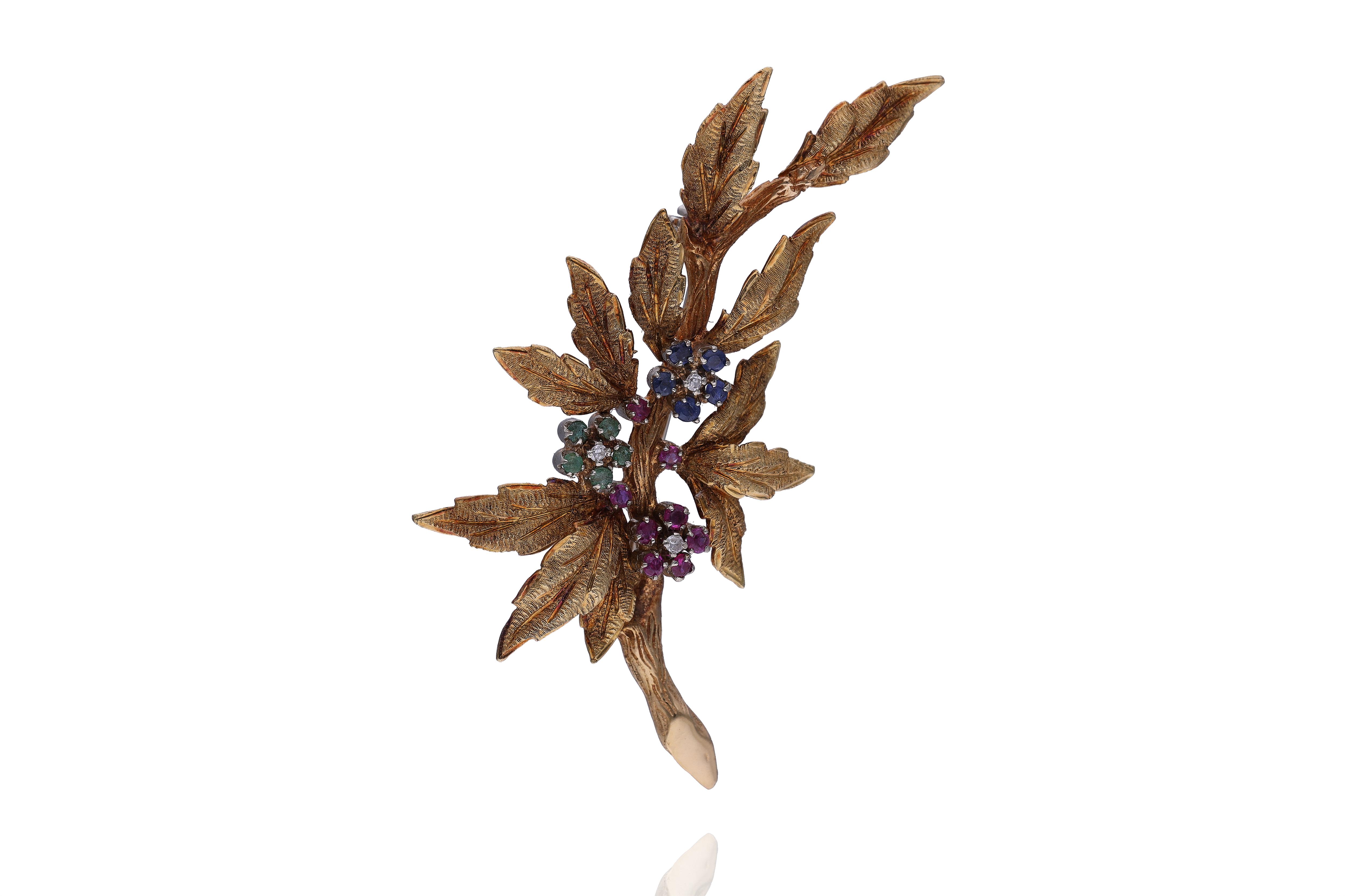 Spilla con diamanti, rubini, smeraldi e zaffiri - Asta Preziosi Online