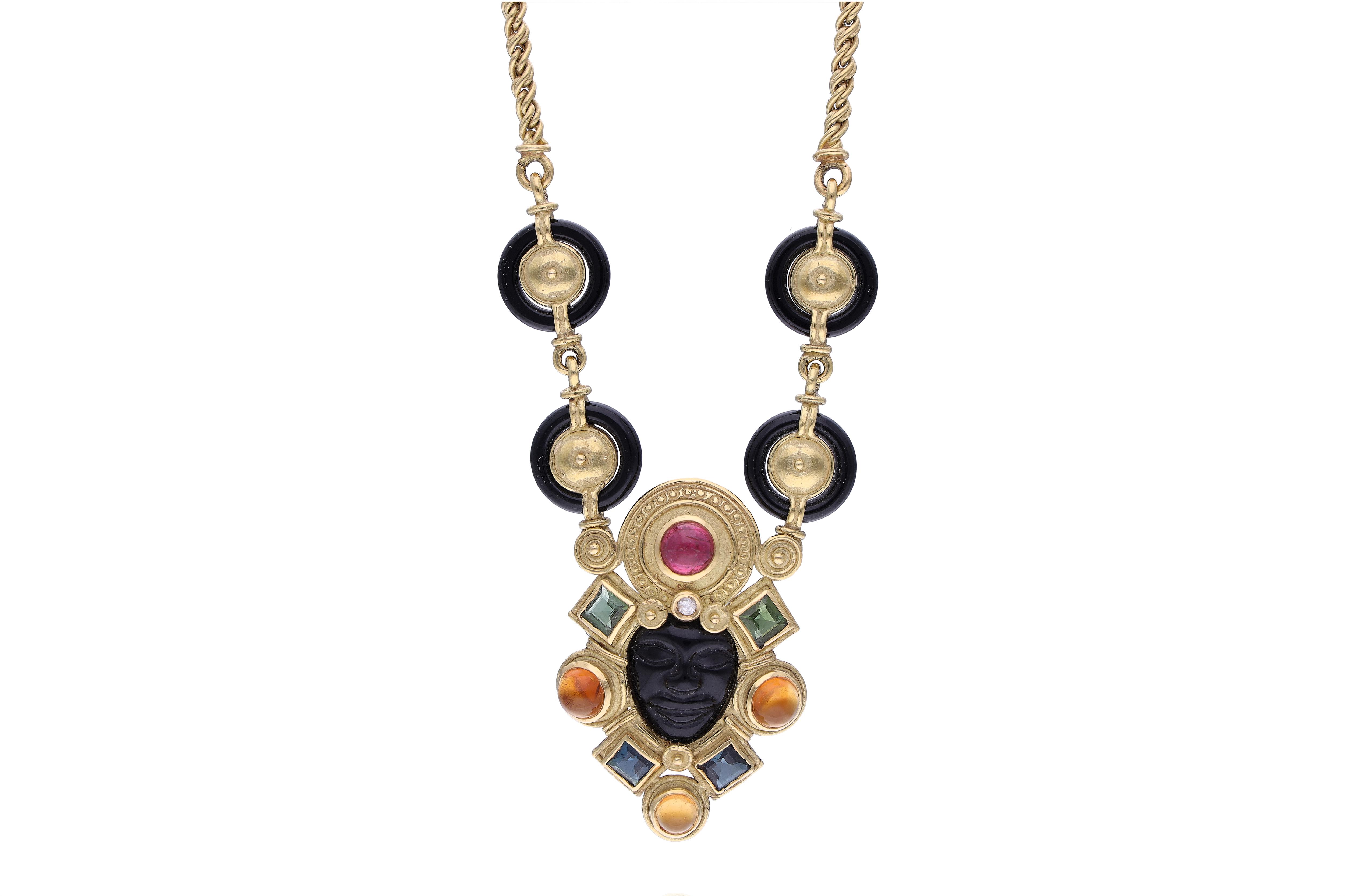 Collana con diamante, calcedoni, tormaline e pietre naturali - Asta Preziosi