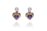 Orecchini con diamanti, ametiste e perle coltivate - Asta Preziosi