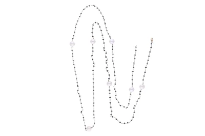 Collana con diamanti neri, pietre e perle coltivate - Asta Preziosi
