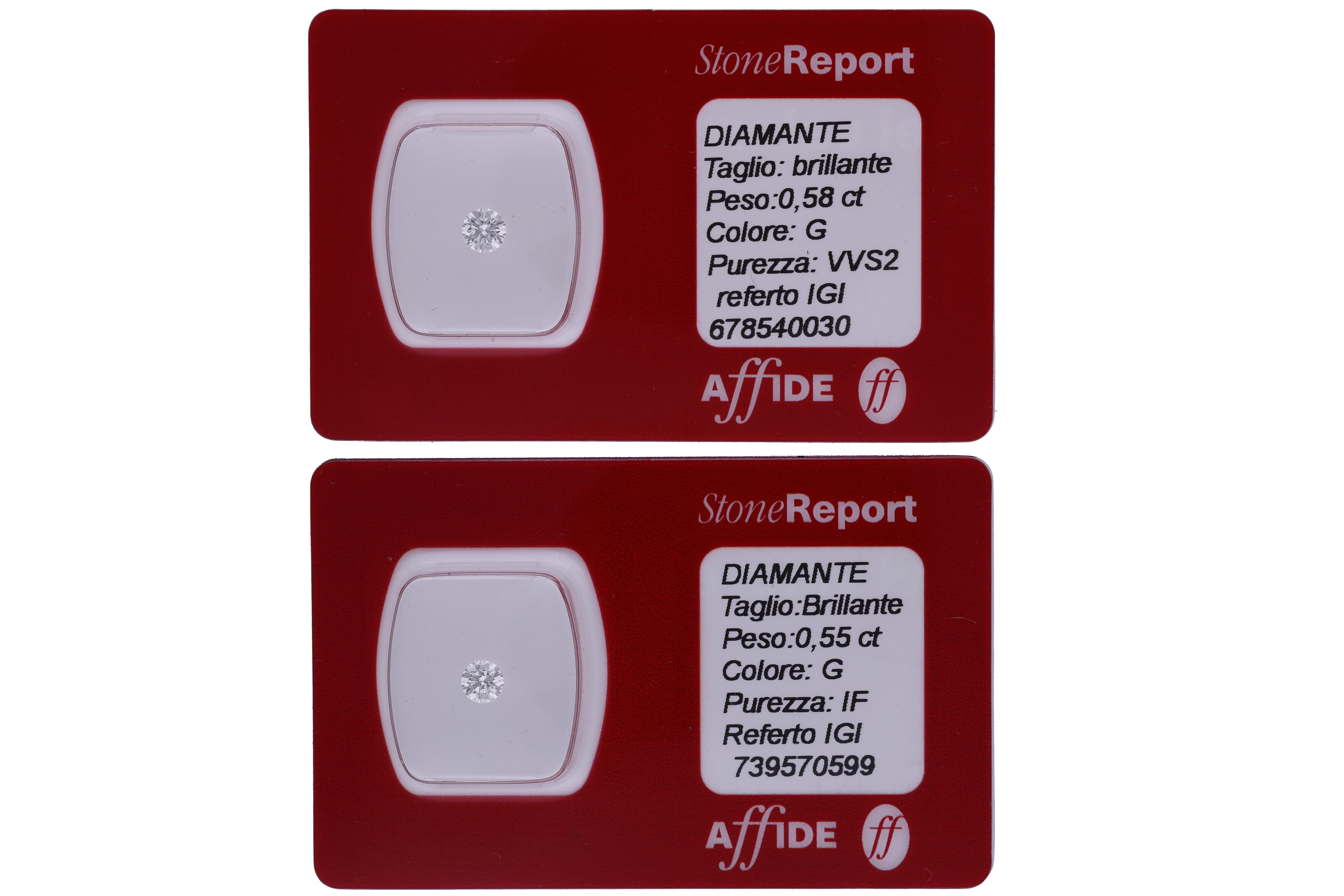 Due diamanti ct 0,58 e ct 0,56 - Asta Preziosi