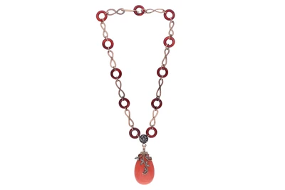 Collana con corallo, diamanti e pietre - Asta Preziosi