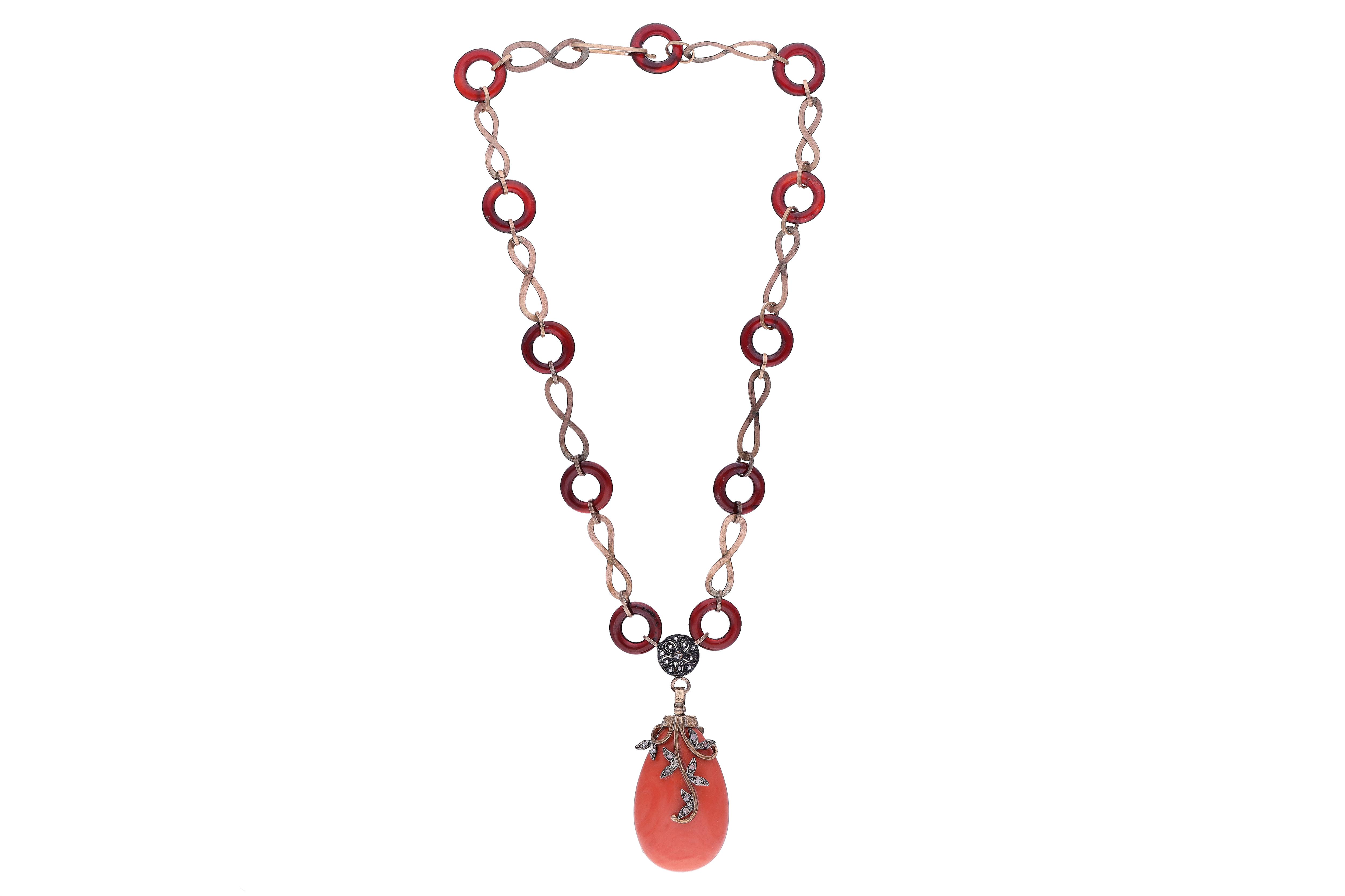 Collana con corallo, diamanti e pietre - Asta Preziosi