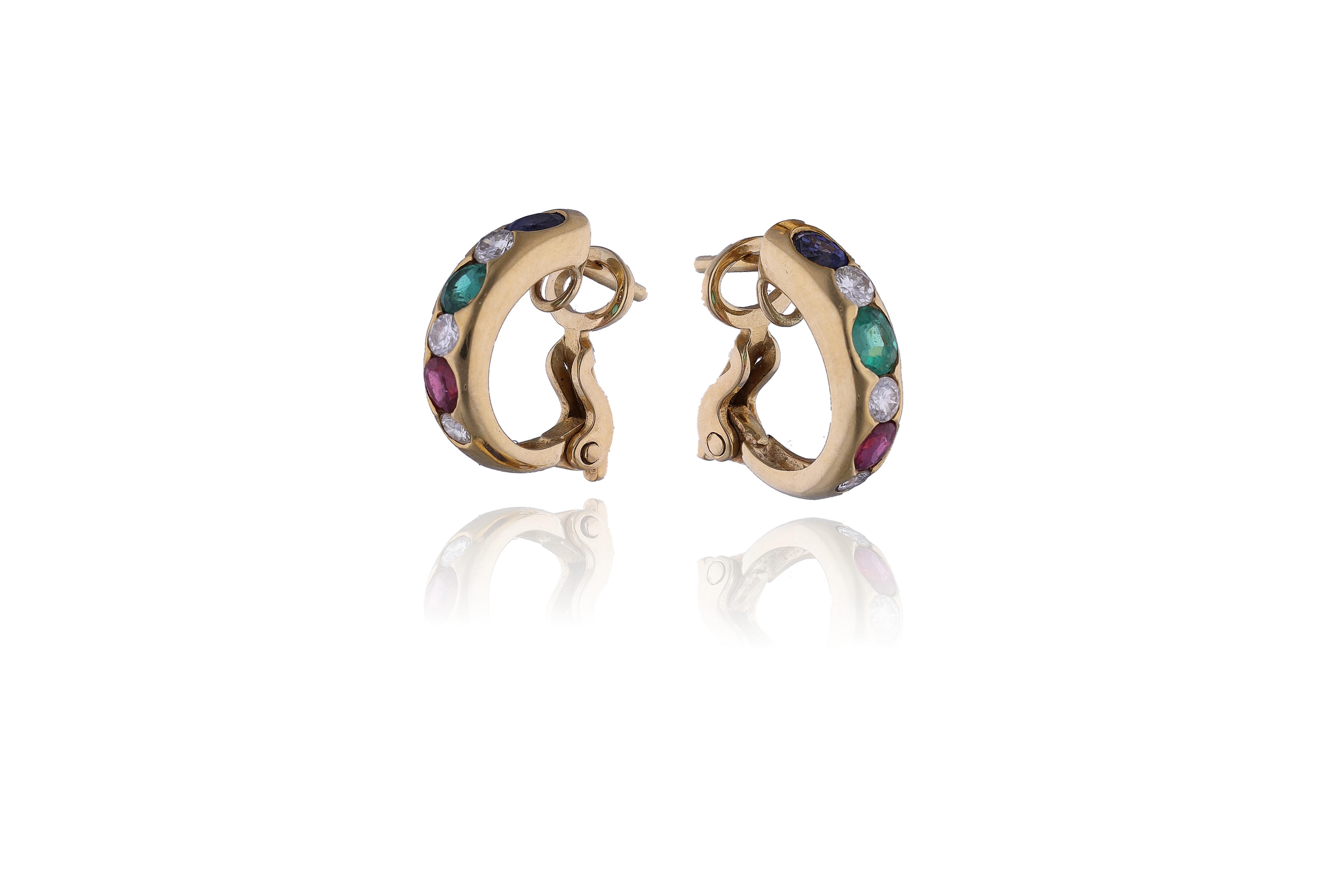 Damiani, orecchini con rubini, smeraldi, zaffiri e diamanti - Asta Preziosi