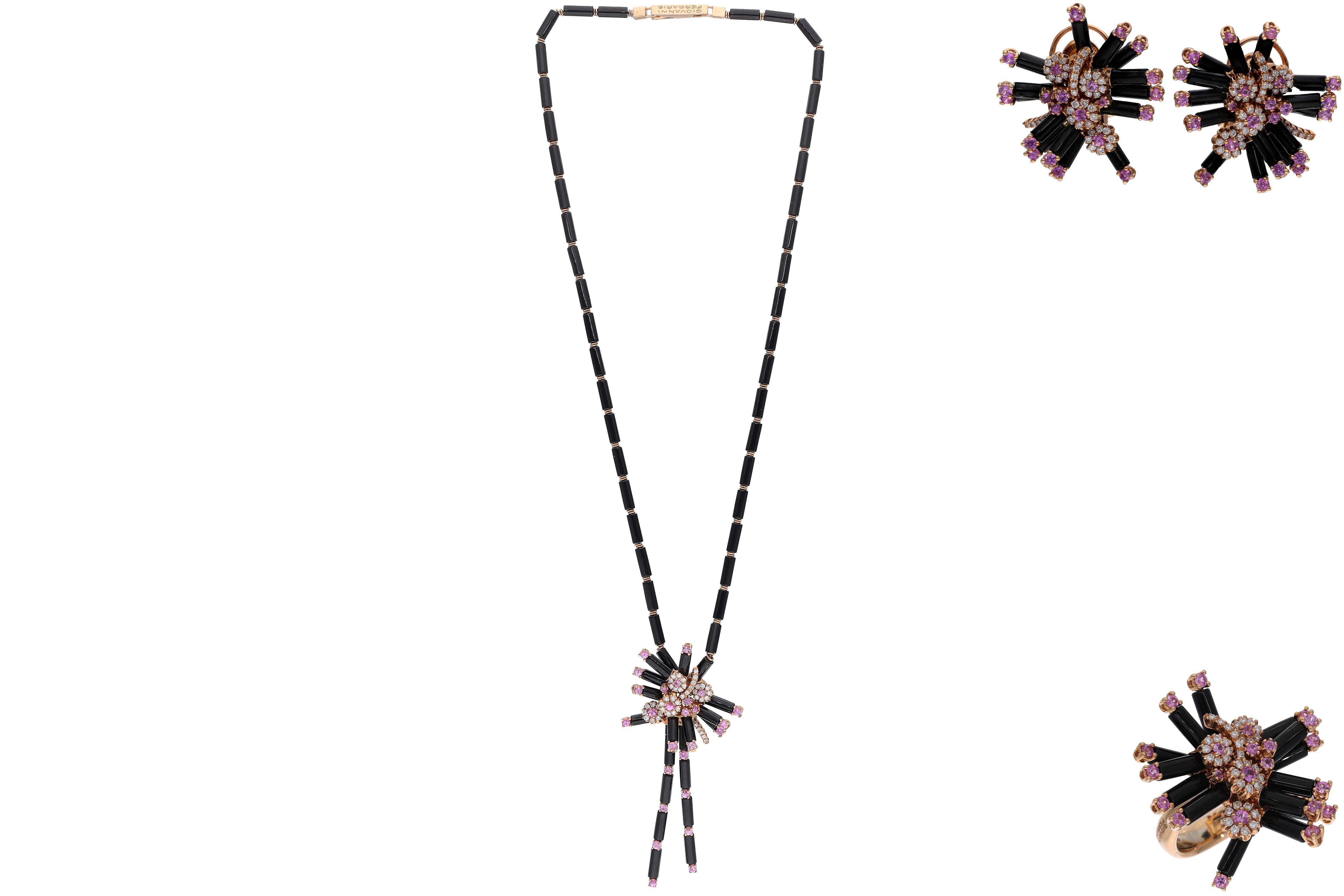 Giovanni Ferraris parure con diamanti, onici e zaffiri rosa - Asta Preziosi