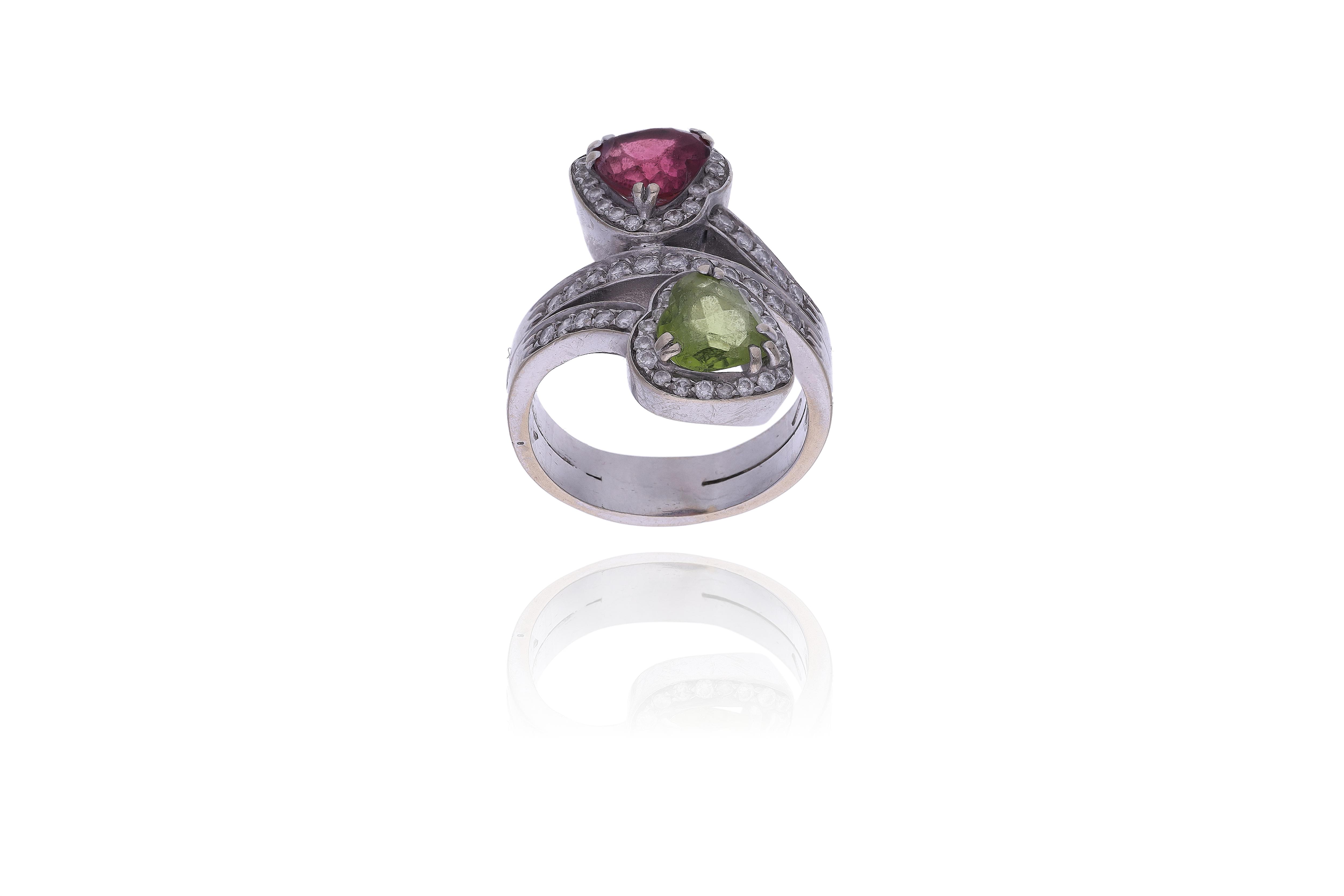 Anello con tormalina, peridoto e diamanti - Asta Preziosi
