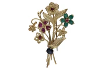 Spilla con zaffiro, rubini e smeraldi - Asta Preziosi