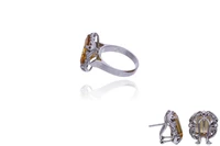 Parure anello e orecchini con quarzi e diamanti - Asta Preziosi